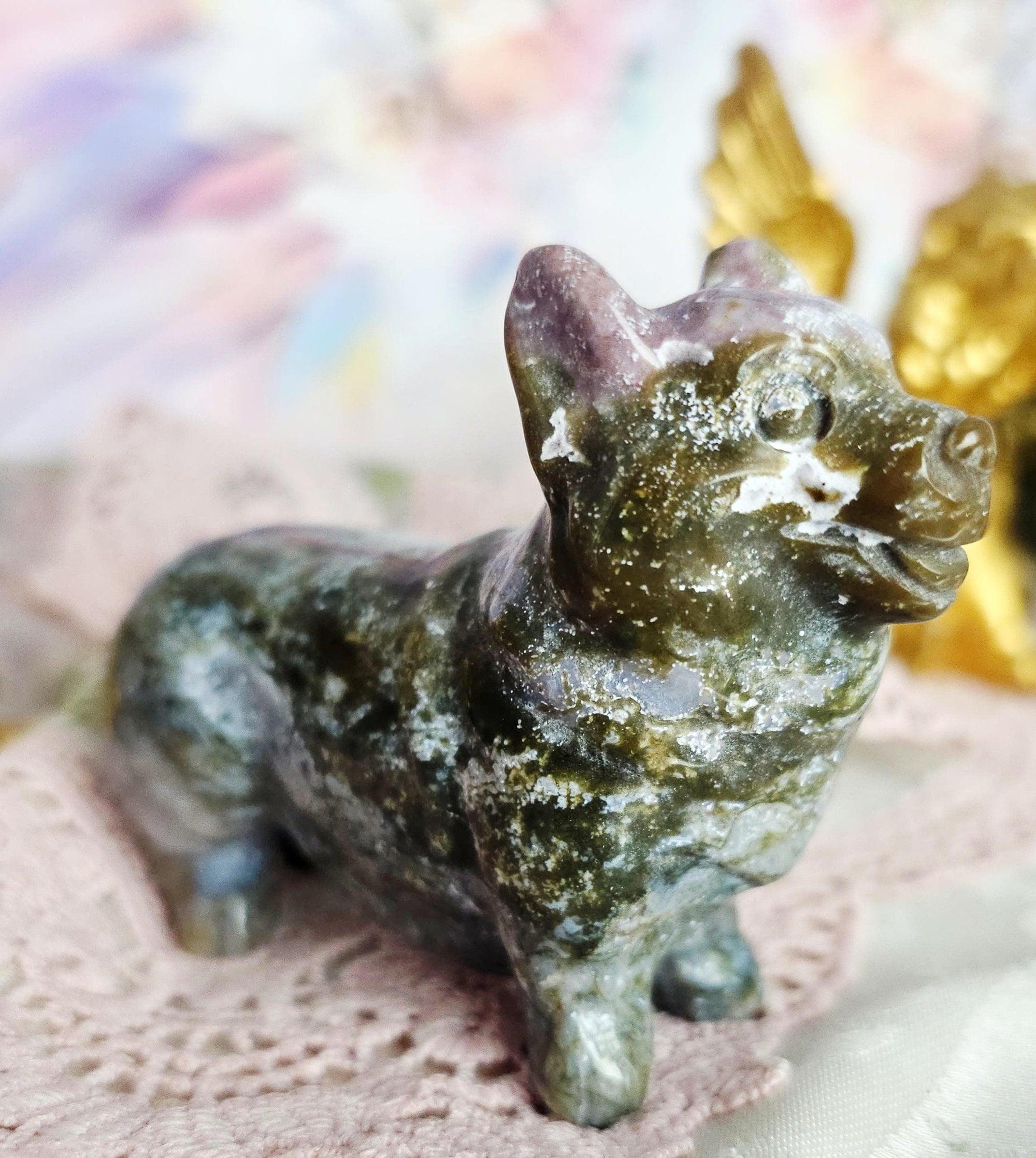 Moss Agate Ocean Jasper Corgi, Dog,  Home Decor, Crystal Gift