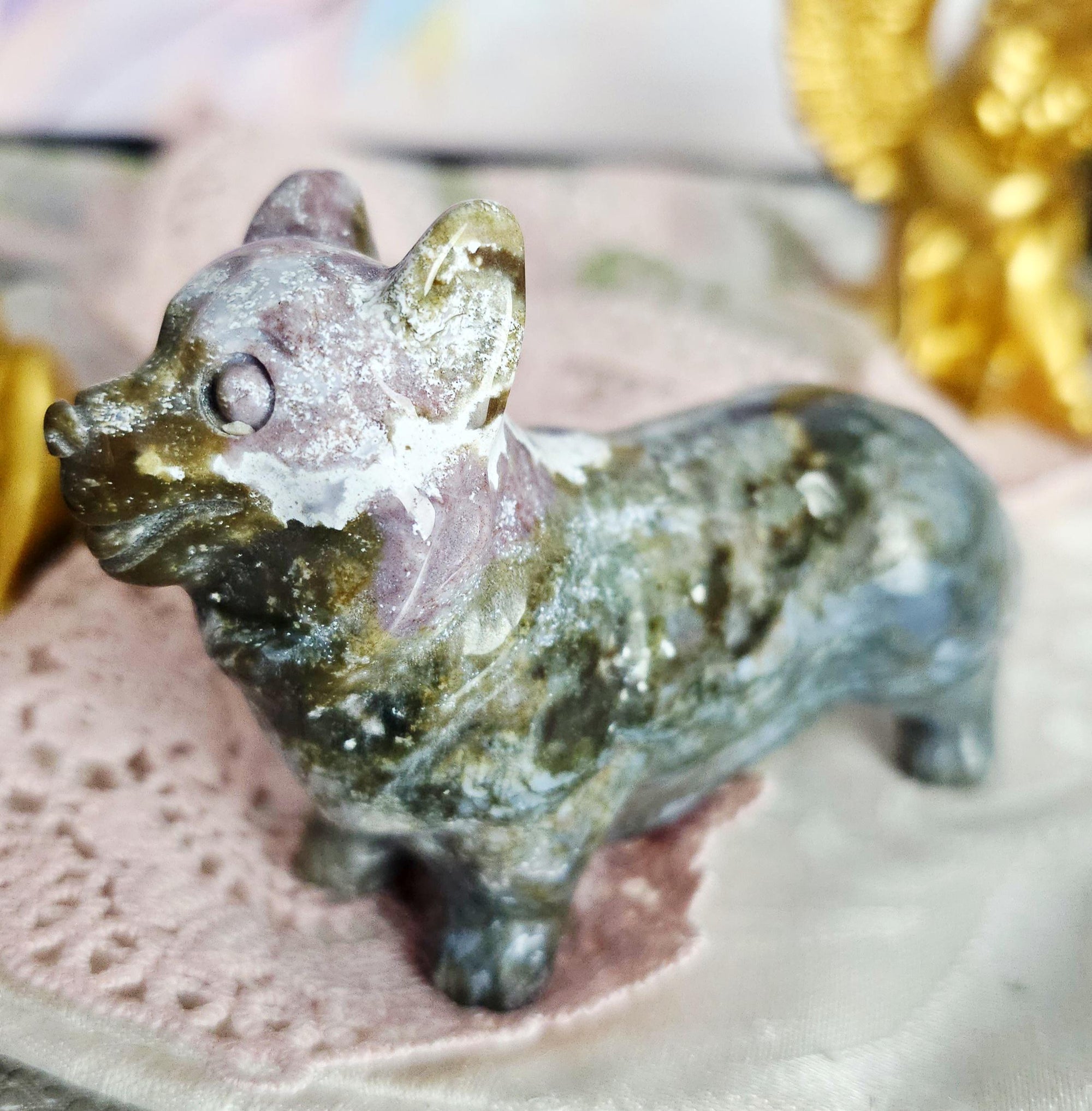 Moss Agate Ocean Jasper Corgi, Dog,  Home Decor, Crystal Gift