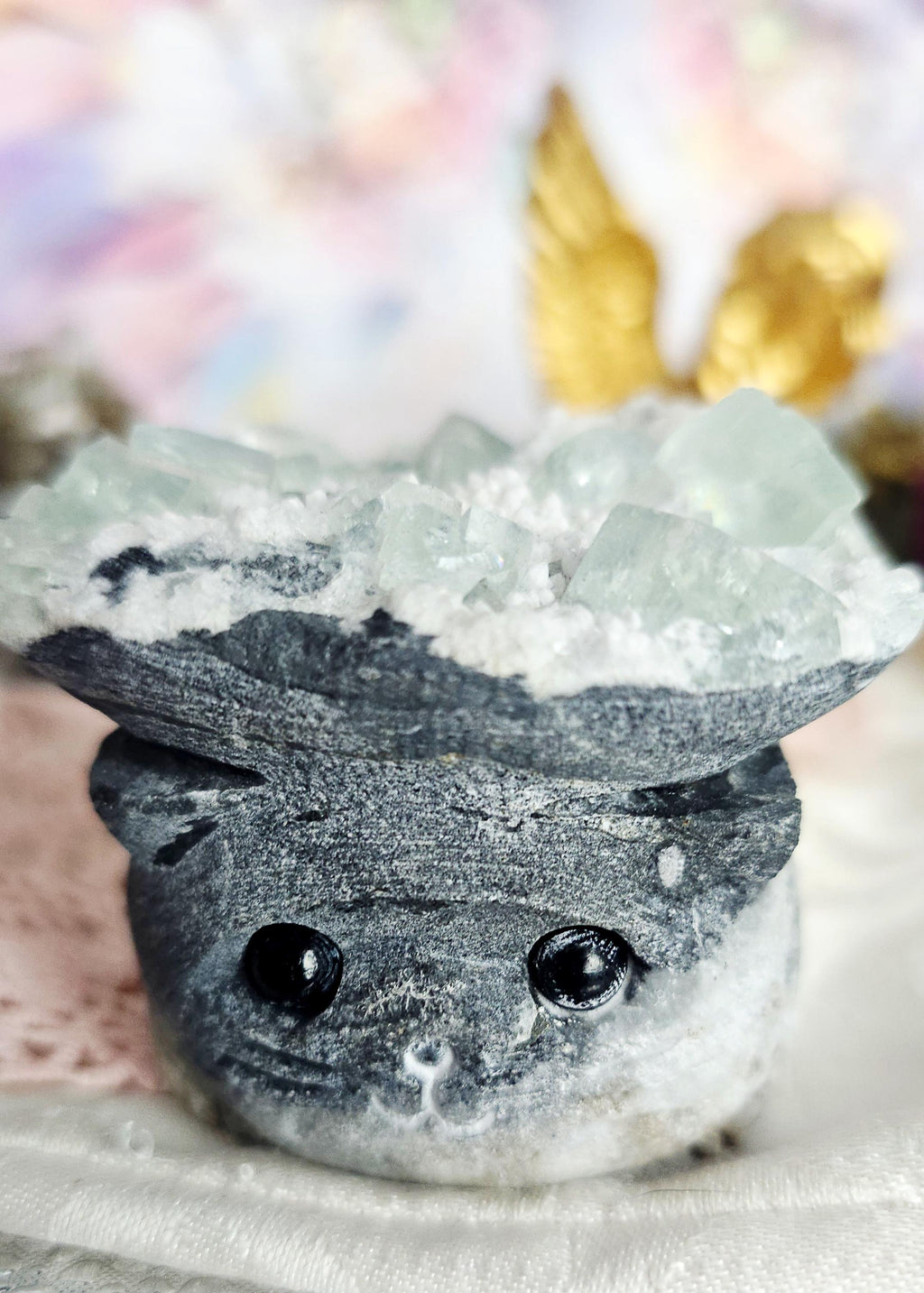 Fujian Fluorite Cube and Calcite Hedgie, Rock Pet, Crystal Buddy,  Reactive, Specimen