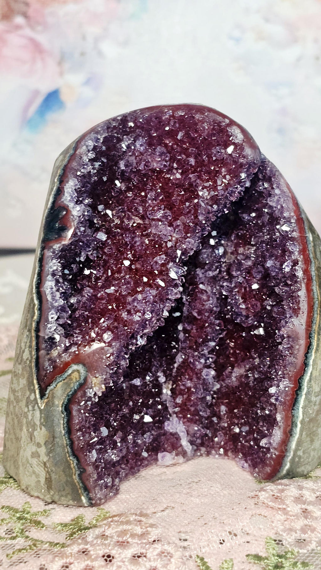 Rainbow Amethyst Cutbase, Red and Purple Amethyst, Statement Piece, Home Decor, Crystal Gift
