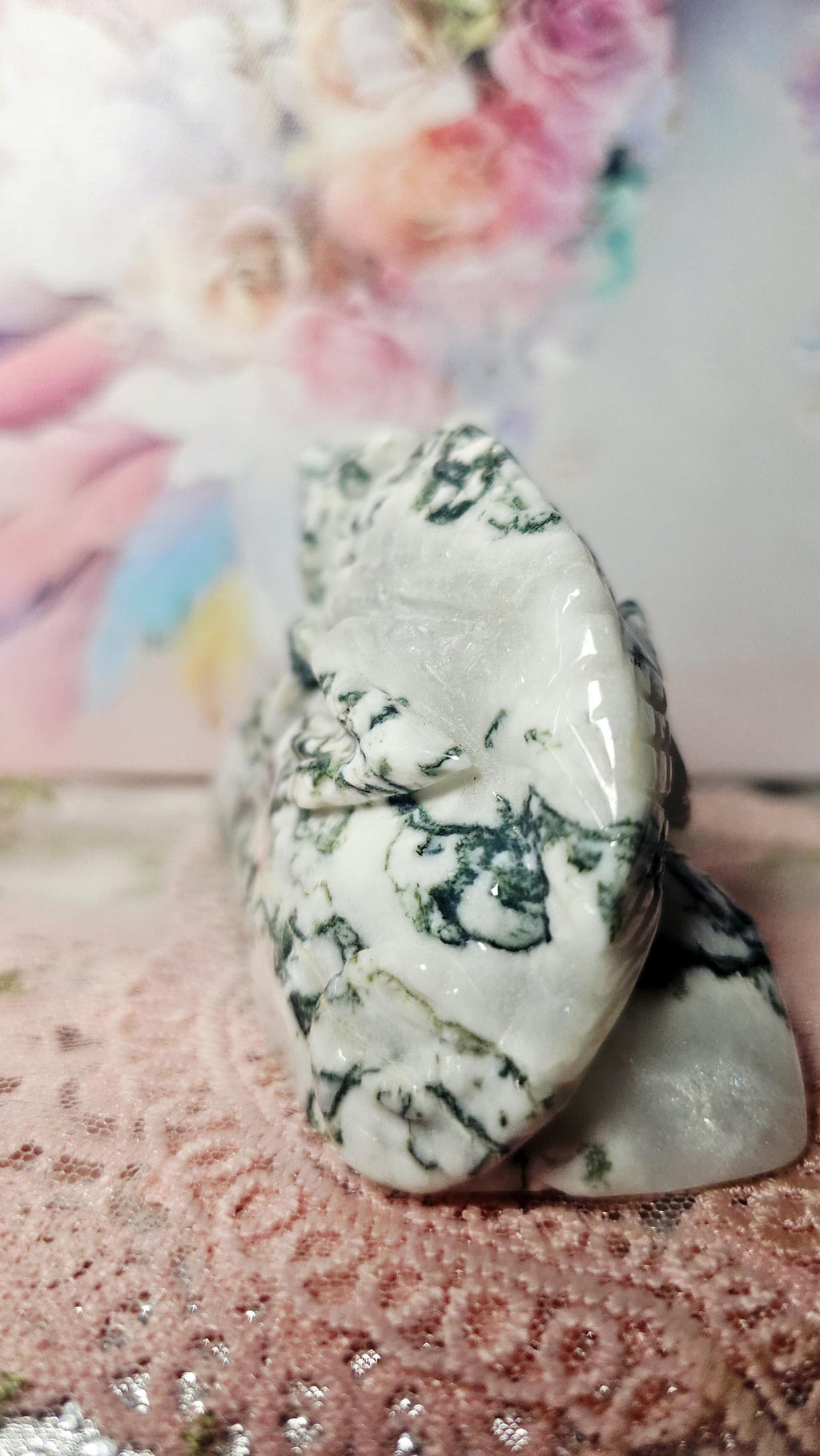 Moss Agate Lizard with Blue Chalcedony and Druzy, Iguana, Home Decor, Crystal Gift