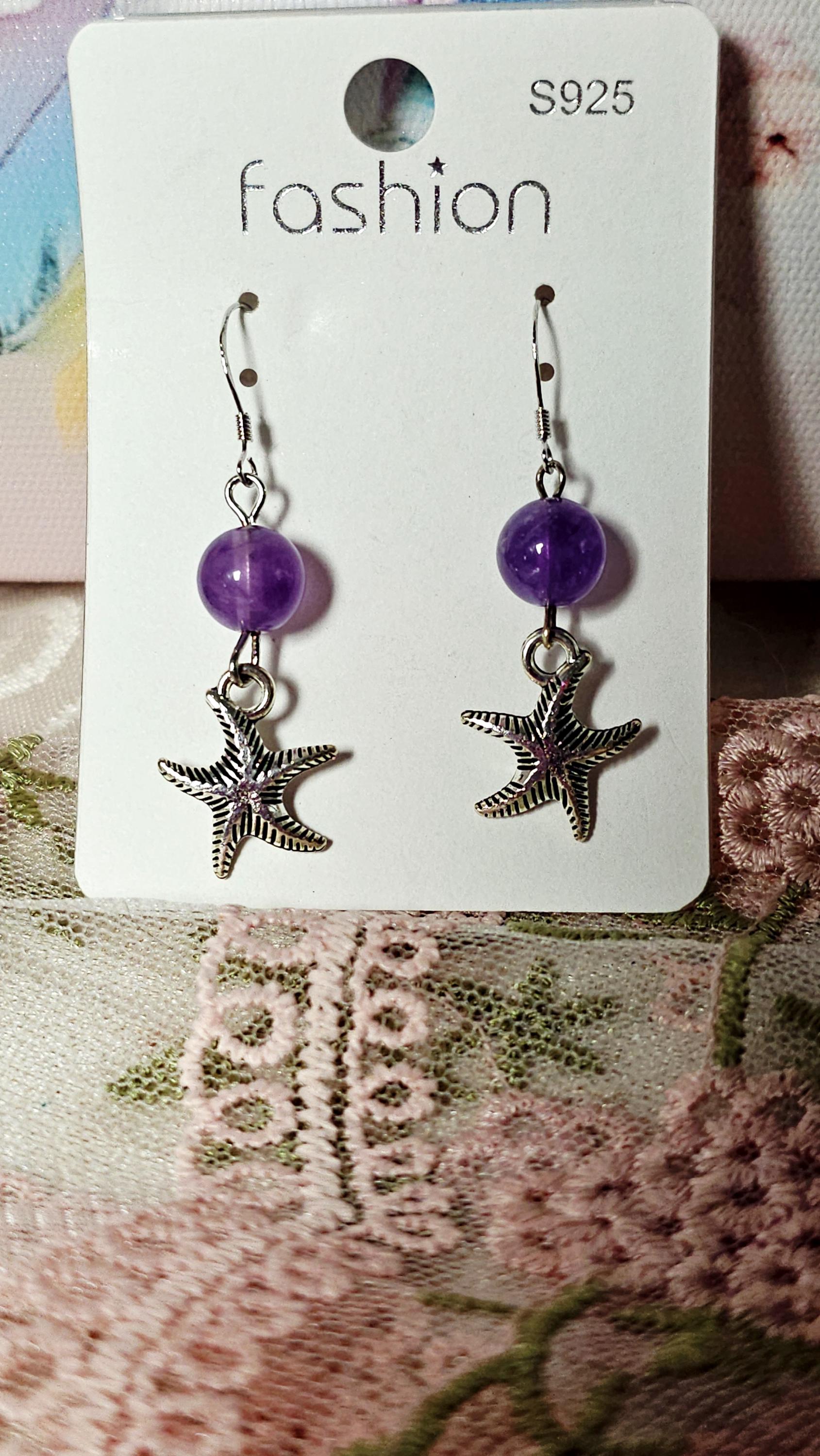 Handmade Amethyst 925 Silver Earrings Star,  Crystal Earring