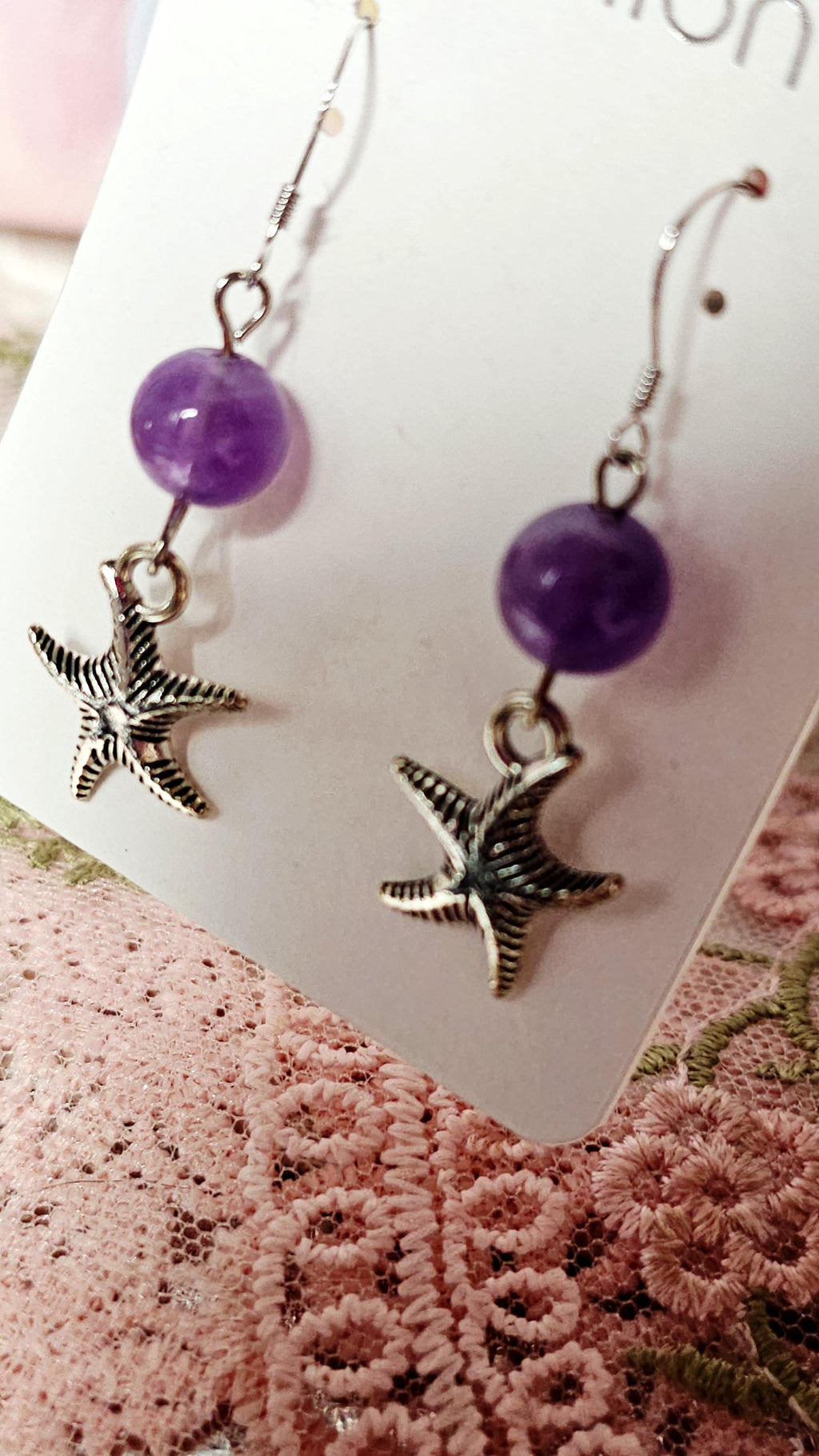 Handmade Amethyst 925 Silver Earrings Star,  Crystal Earring