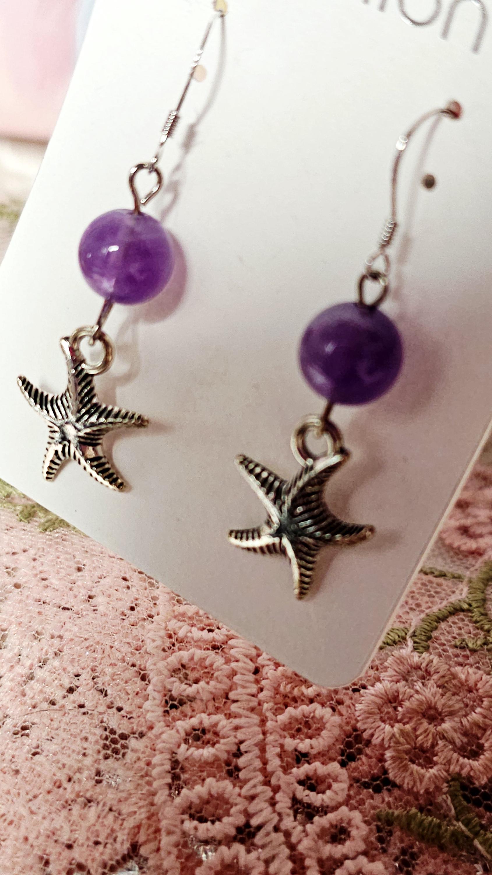 Handmade Amethyst 925 Silver Earrings Star,  Crystal Earring