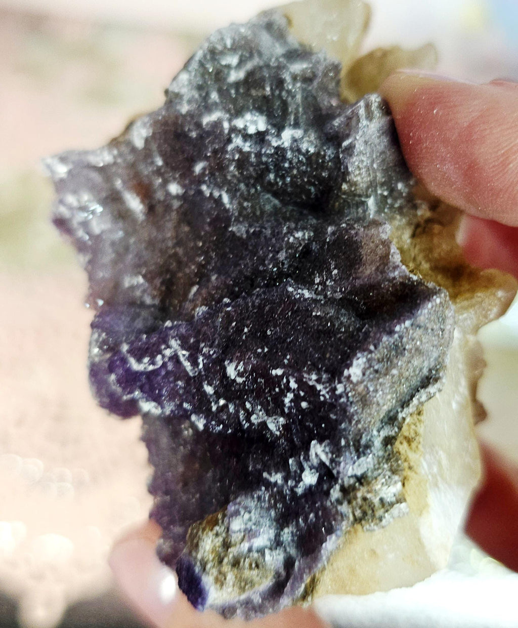 Purple Yttrofluorite on Dogtooth Calcite Specimen, Flashy Crystal, 3.5 inch</em></strong>