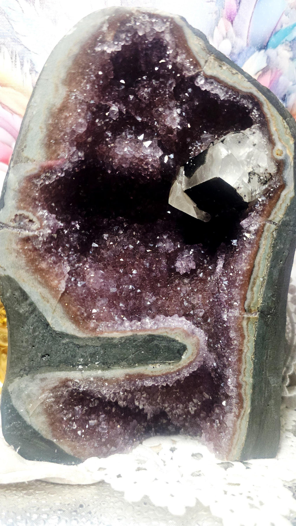 Red Amethyst Cathedral Geode with Calcite, Rainbow Crystals, Uruguay Specimen