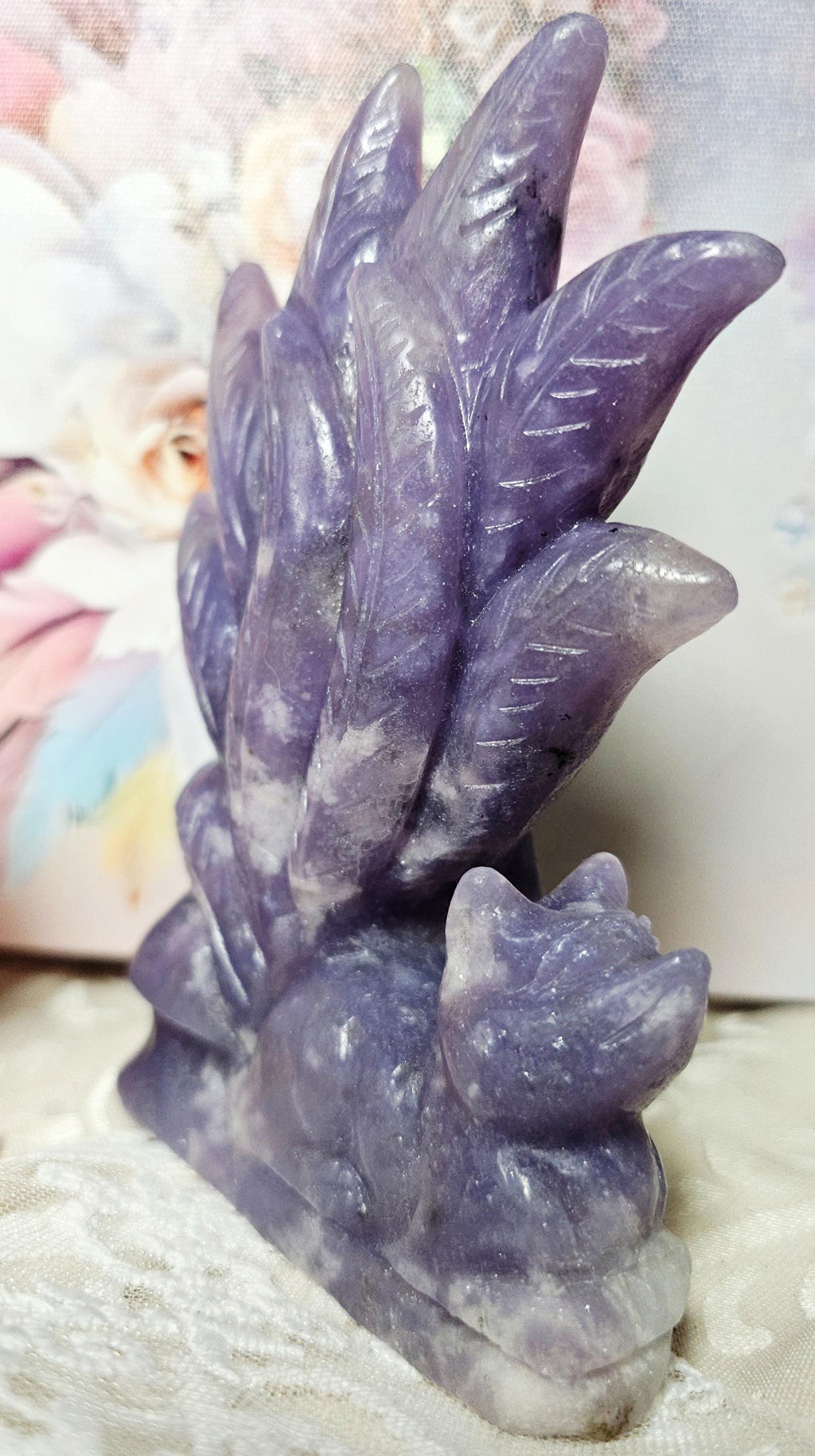 Kitsune, 9 tail Fox, Lepidolite Crystal, Anime, Crystal, Crystals, Gift