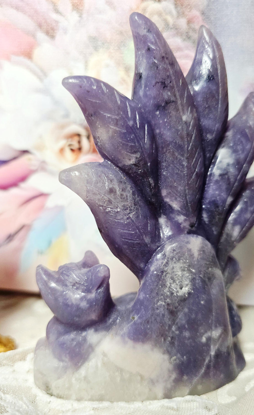 Kitsune, 9 tail Fox, Lepidolite Crystal, Anime, Crystal, Crystals, Gift