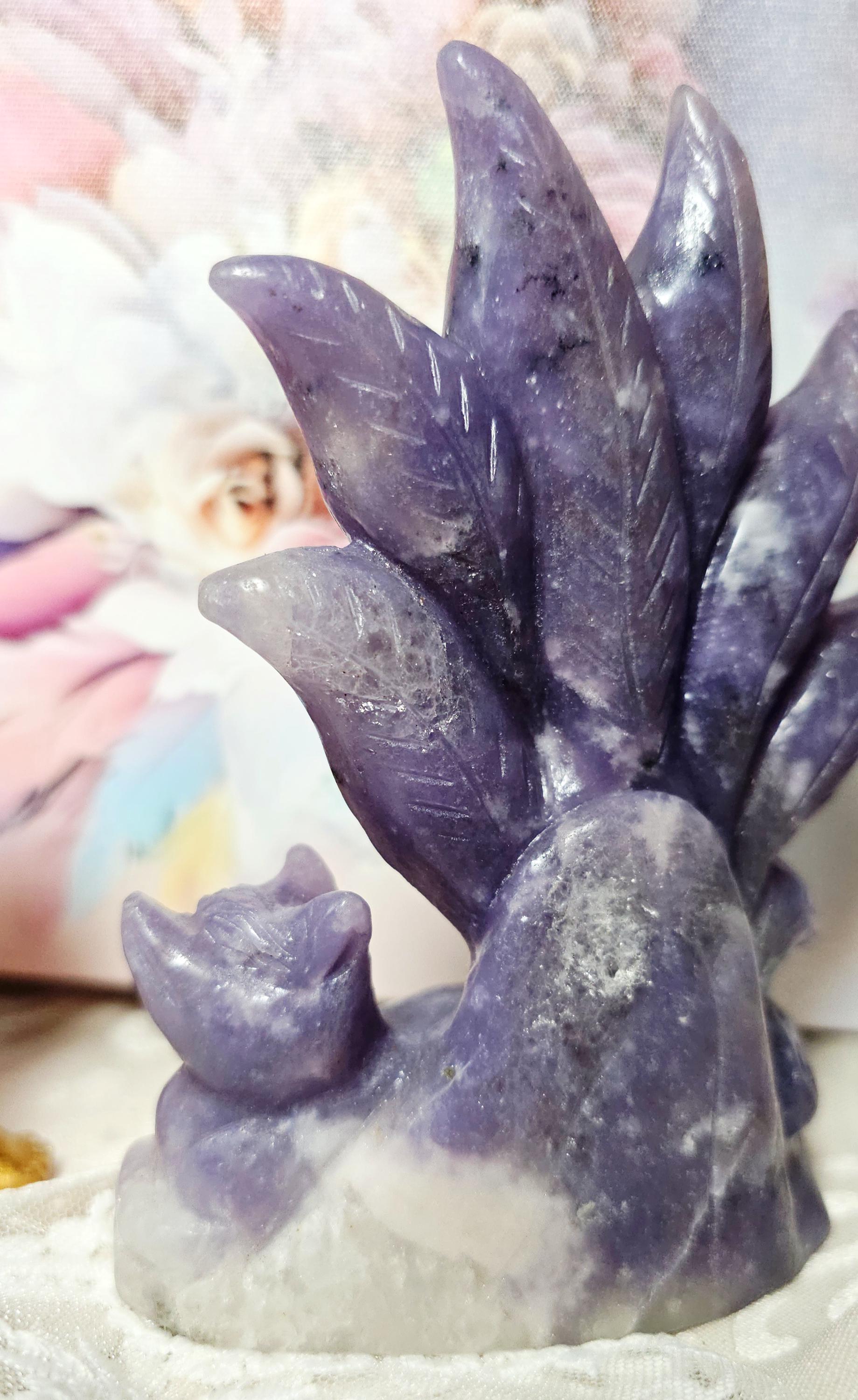 Kitsune, 9 tail Fox, Lepidolite Crystal, Anime, Crystal, Crystals, Gift