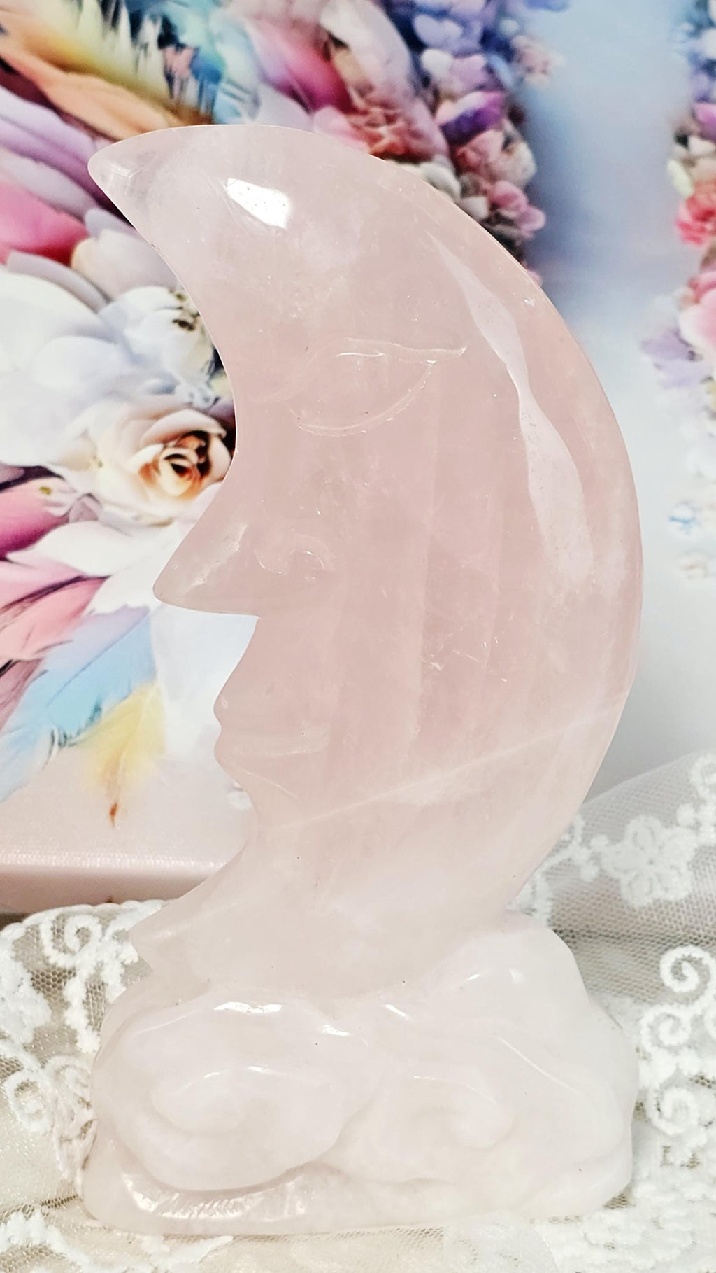 Rose Quartz Moon, Moon, Love and Healing Crystal, Heart Chakra