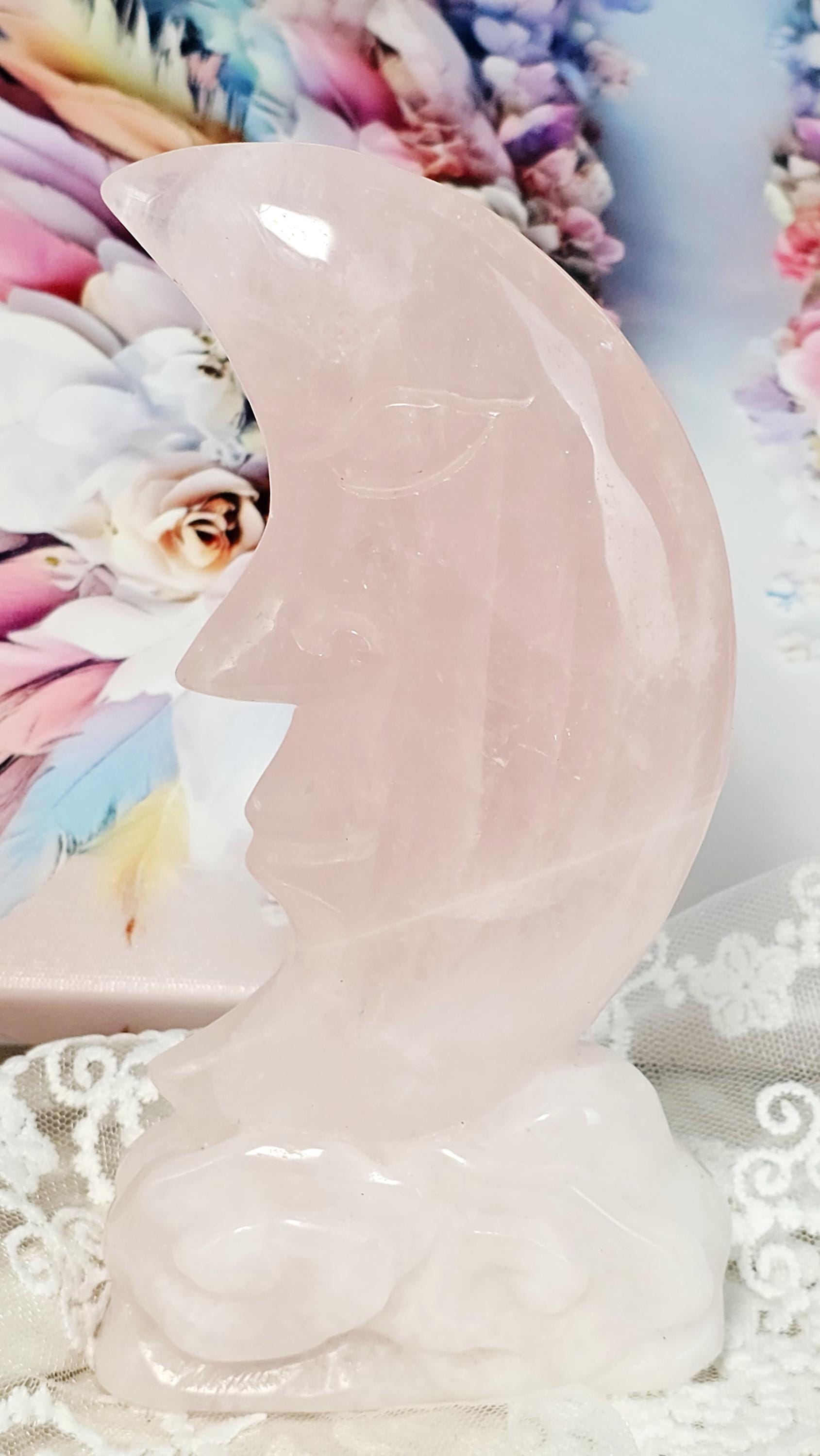 Rose Quartz Moon, Moon, Love and Healing Crystal, Heart Chakra