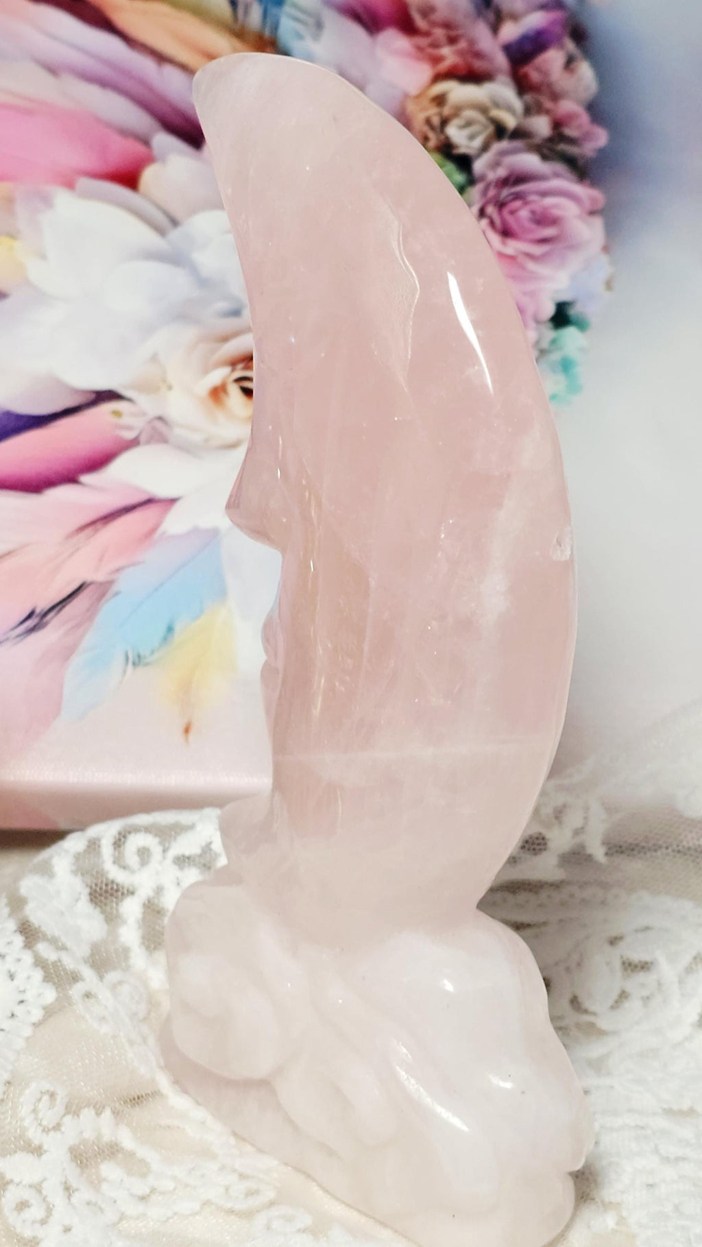 Rose Quartz Moon, Moon, Love and Healing Crystal, Heart Chakra