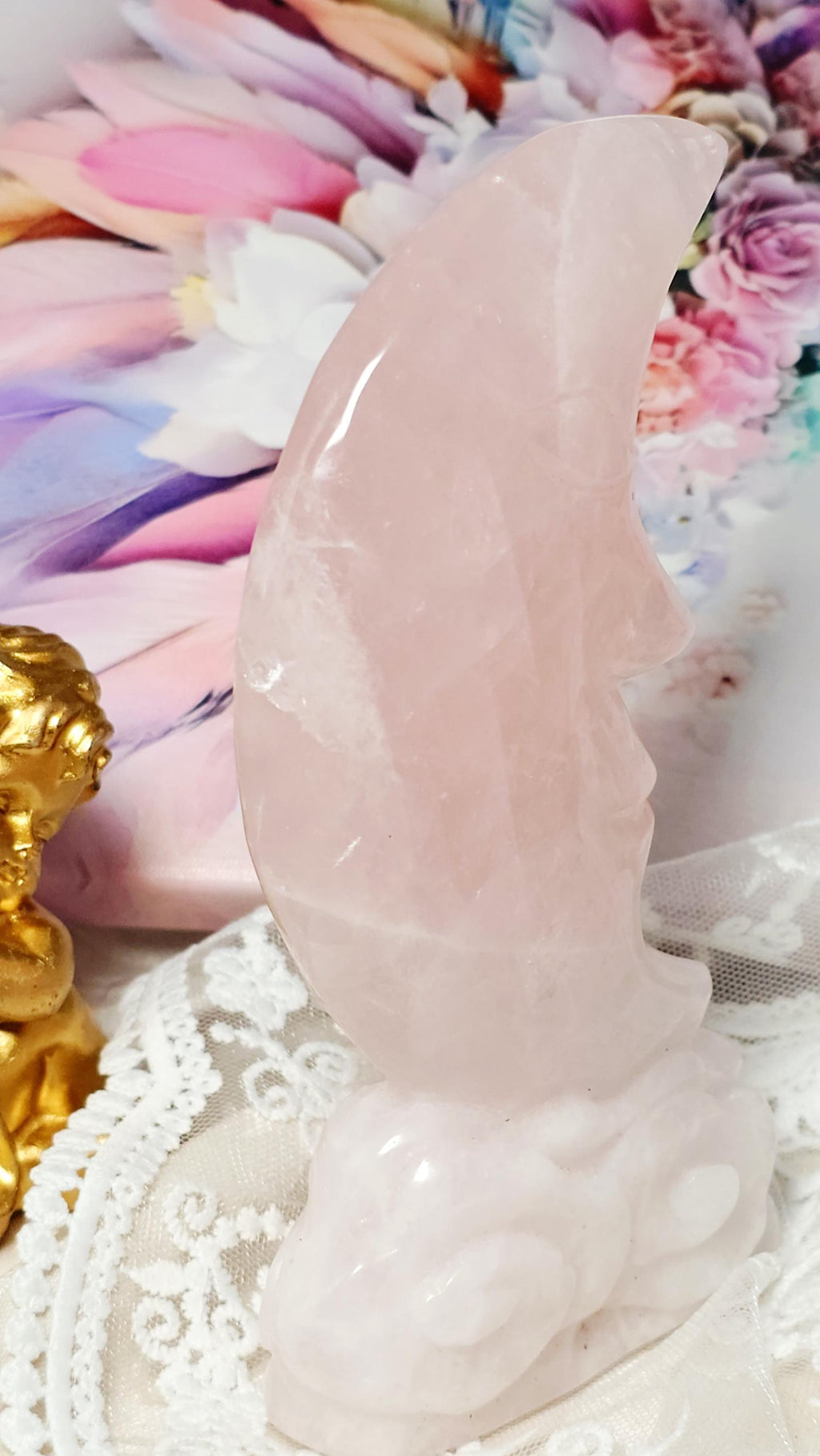 Rose Quartz Moon, Moon, Love and Healing Crystal, Heart Chakra