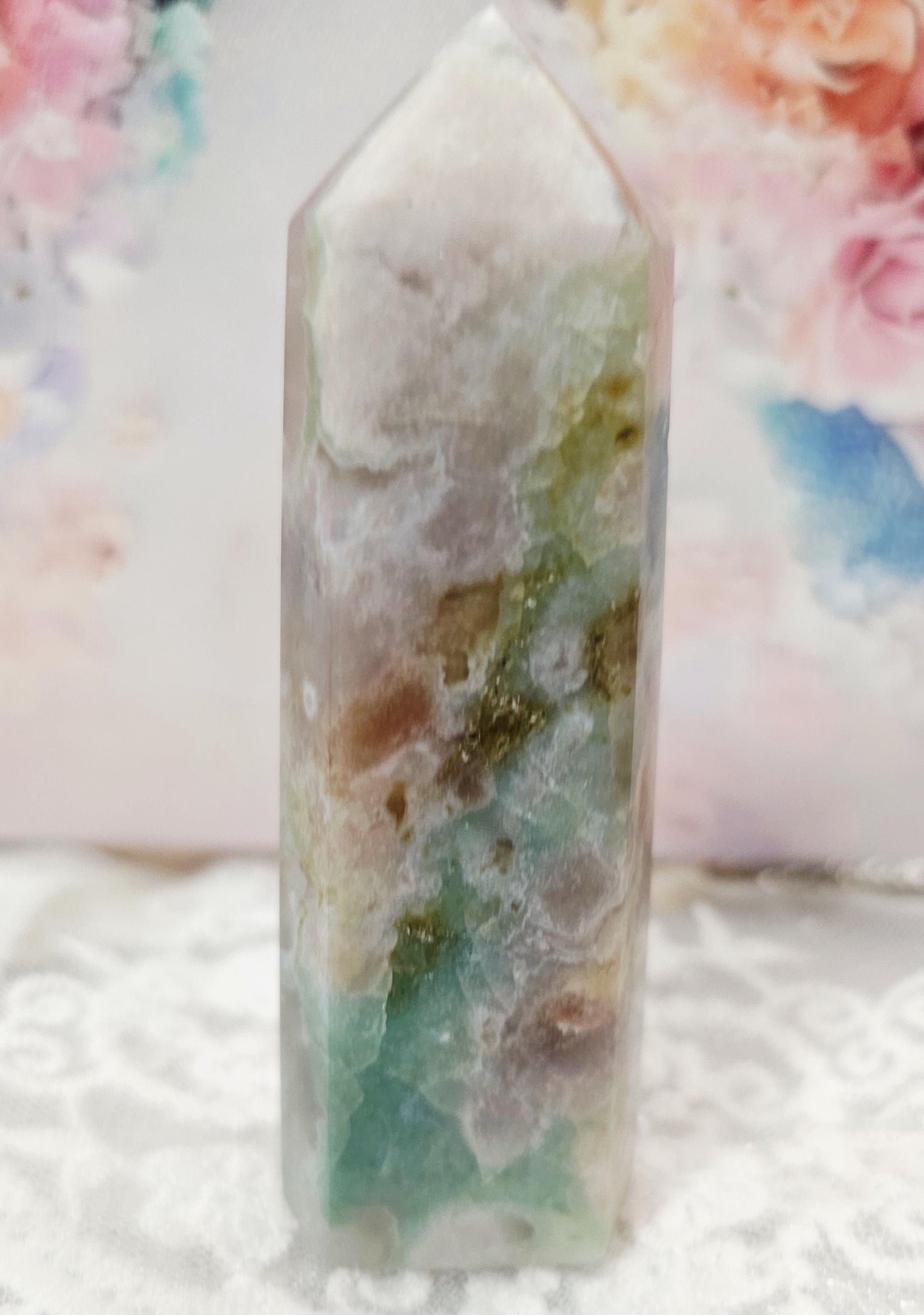 Green Flower Agate Tower, Crystal Tower, Crystals, Gift