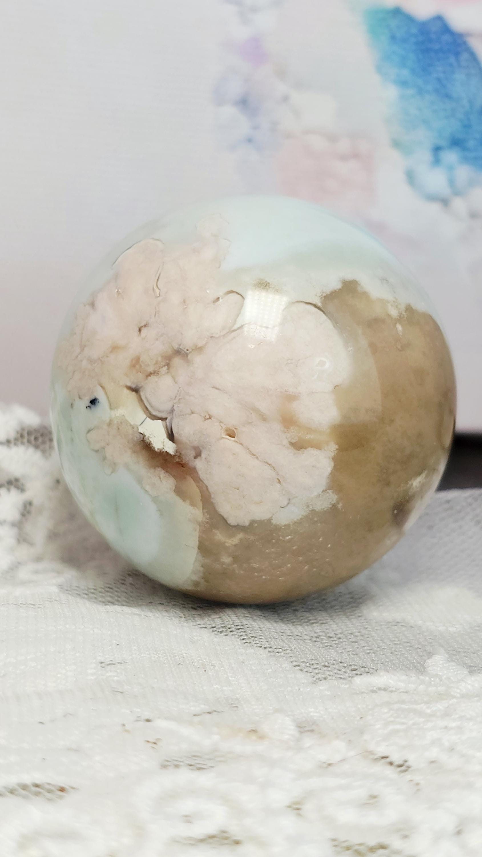Green Flower Agate Sphere, Crystal Ball, Crystals, Gift