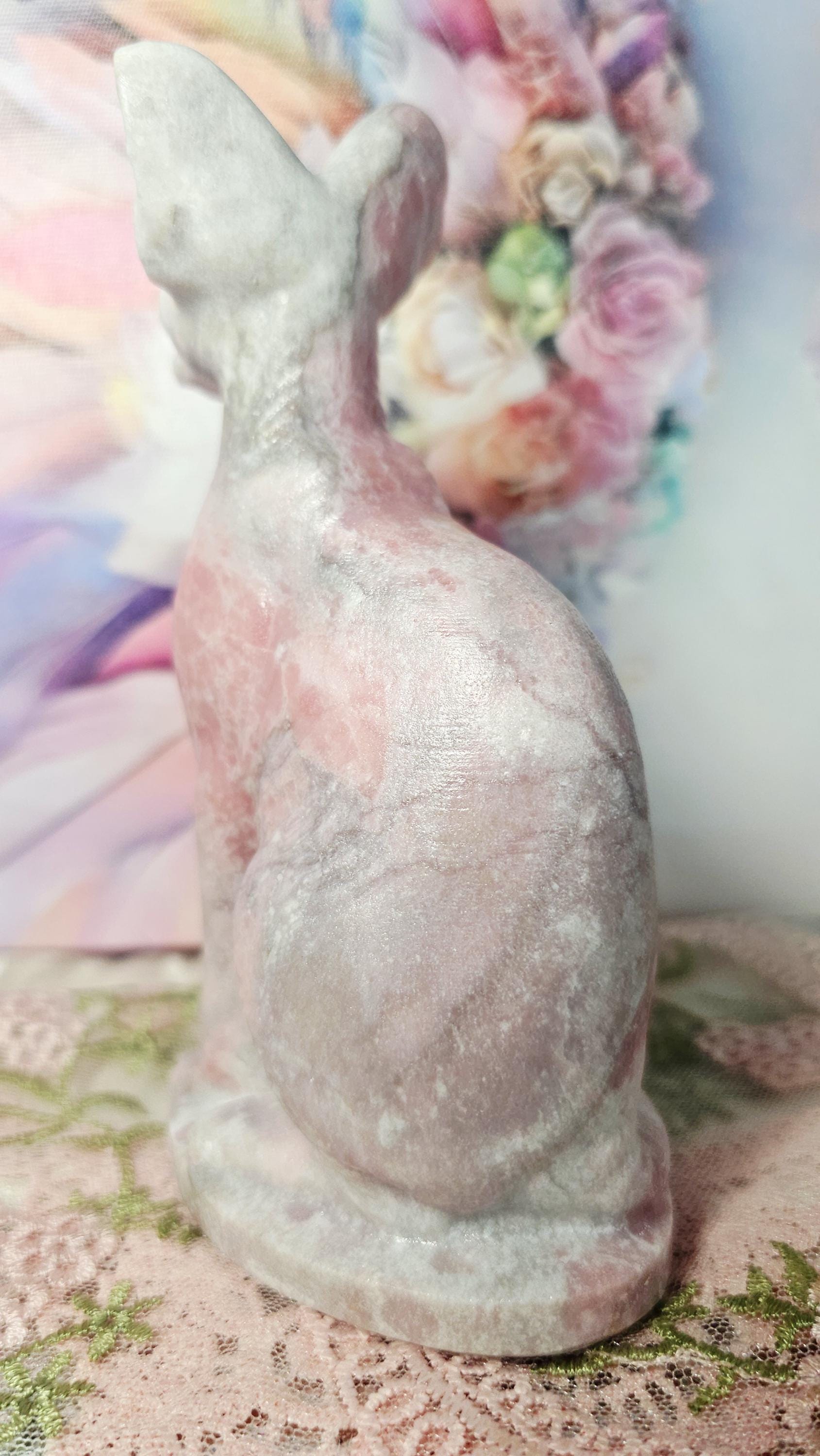 Pink Opal Egyptian Cat Carving, Peace Tranquility Gemstone, Companionship Guardianship Statue
