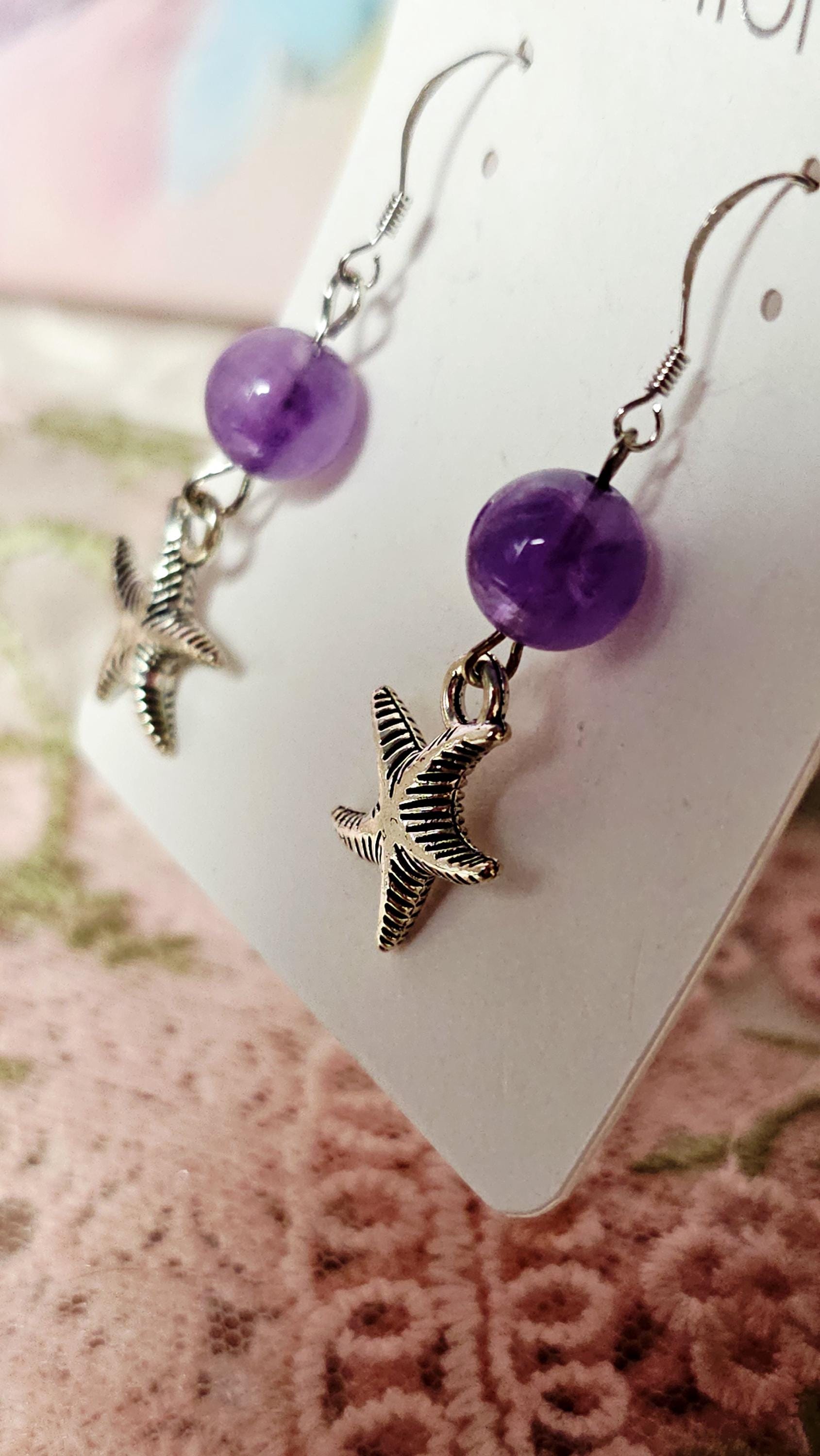 Handmade Amethyst 925 Silver Earrings Star,  Crystal Earring