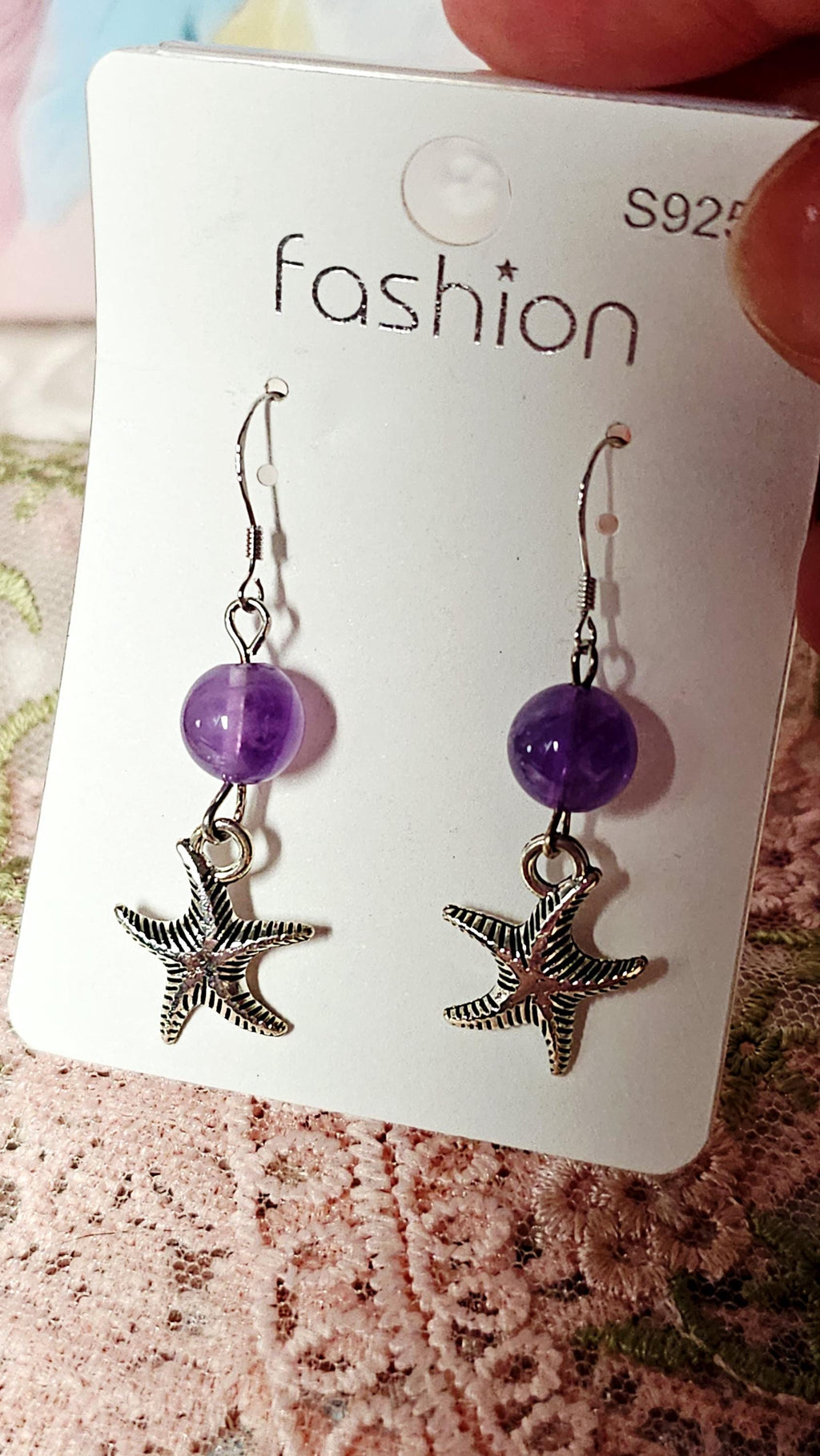 Handmade Amethyst 925 Silver Earrings Star,  Crystal Earring