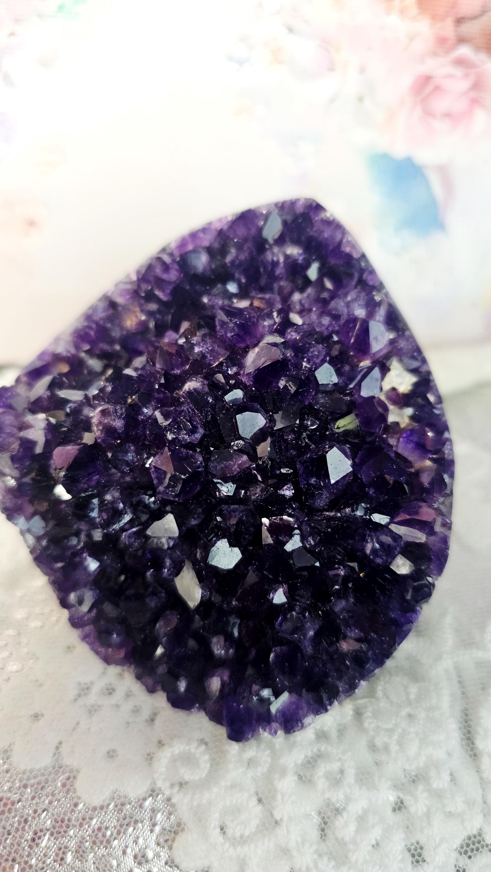 Amethyst Cutbase with Moss Agate, Home Decor, Gift