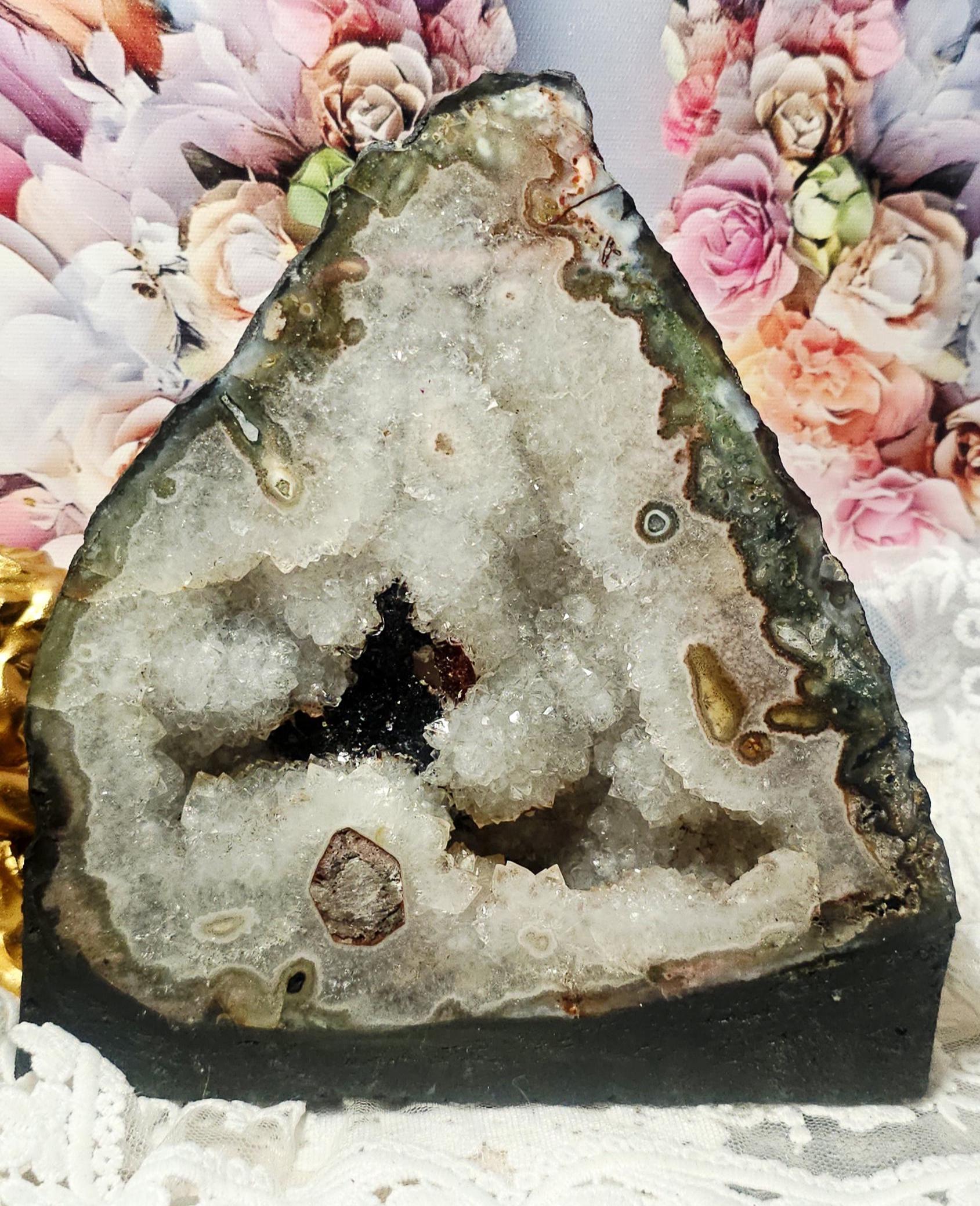 Amethyst Stalactite Calcite Cathedral, Rainbow Geode Crystal Specimen, Uruguay Origin