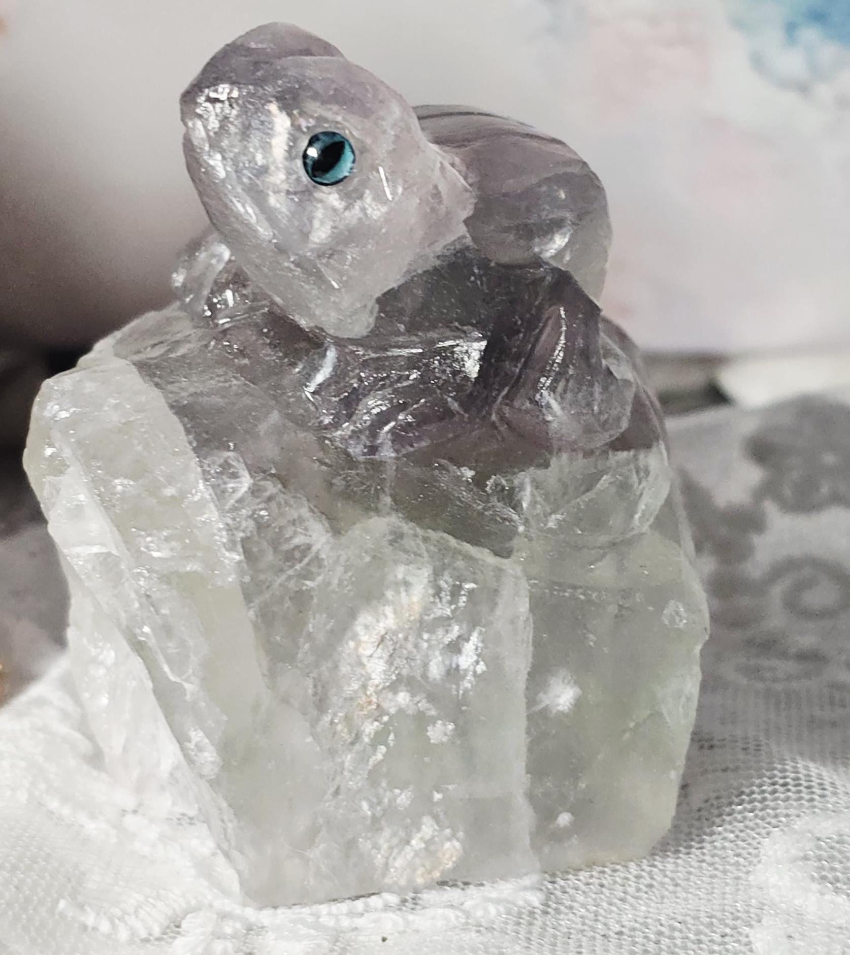 Raw Rainbow Fluorite Frog Sculpture, Crystal Home Decor, Unique Gemstone Buddy