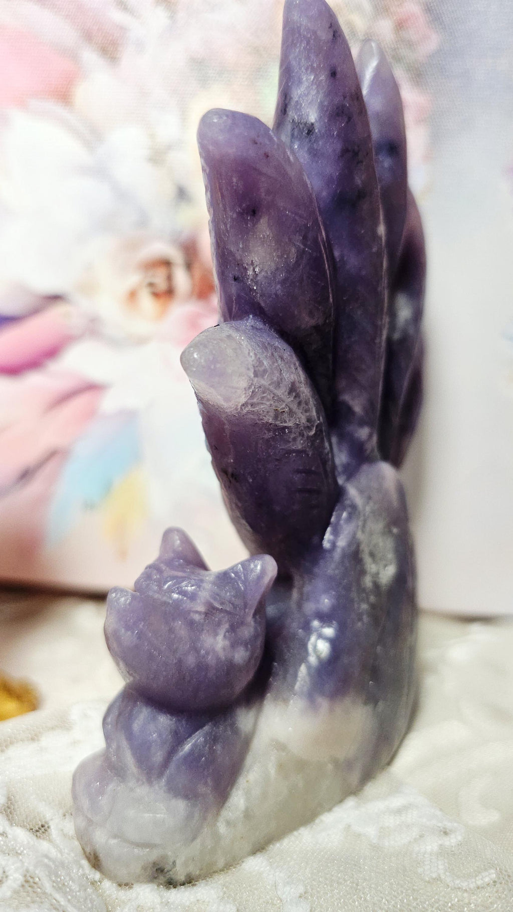 Kitsune, 9 tail Fox, Lepidolite Crystal, Anime, Crystal, Crystals, Gift