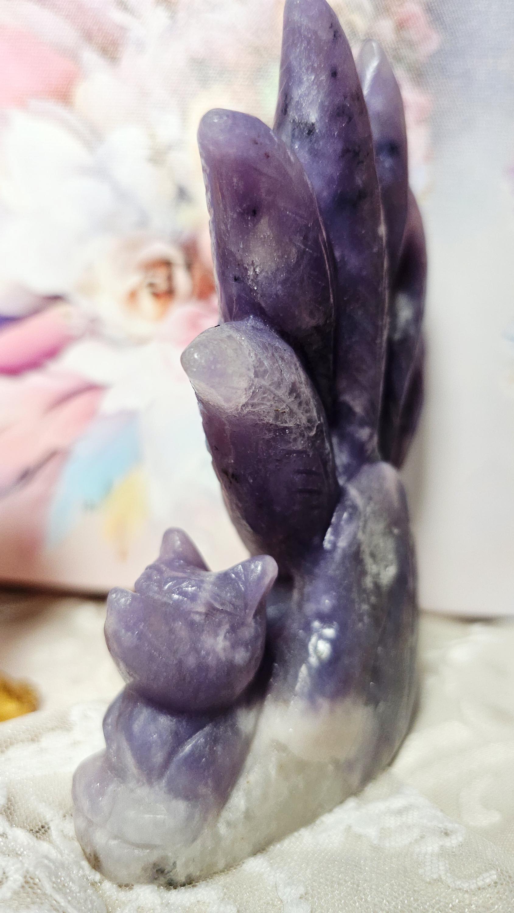 Kitsune, 9 tail Fox, Lepidolite Crystal, Anime, Crystal, Crystals, Gift