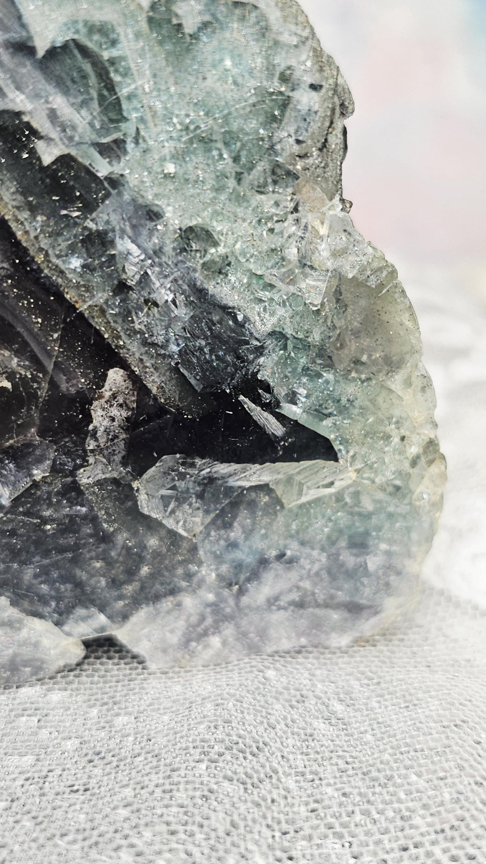 UV Reactive Fujian Fluorite and Pyrite Rainbow Specimen Tower, Raw