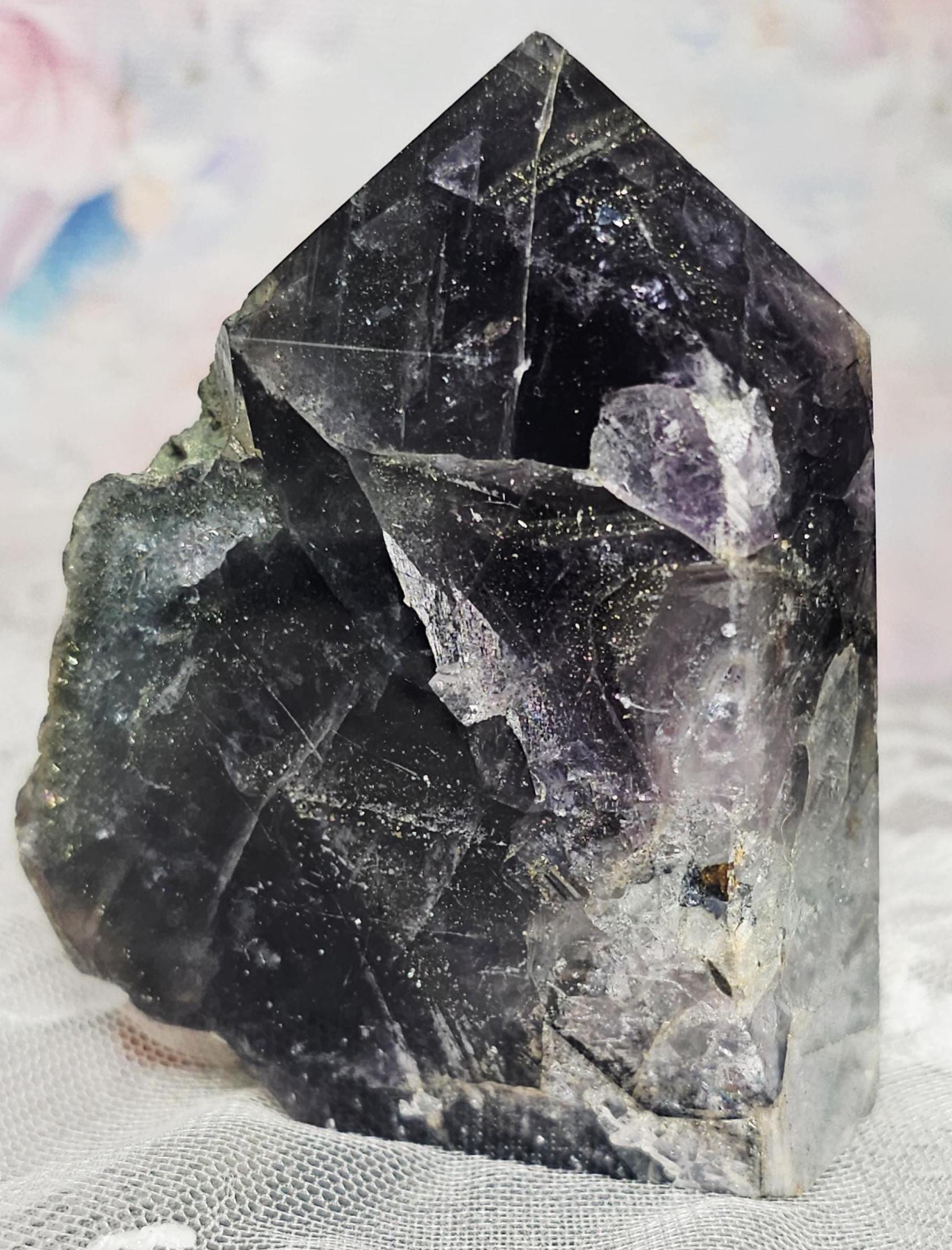 UV Reactive Fujian Fluorite and Pyrite Rainbow Specimen Tower, Raw