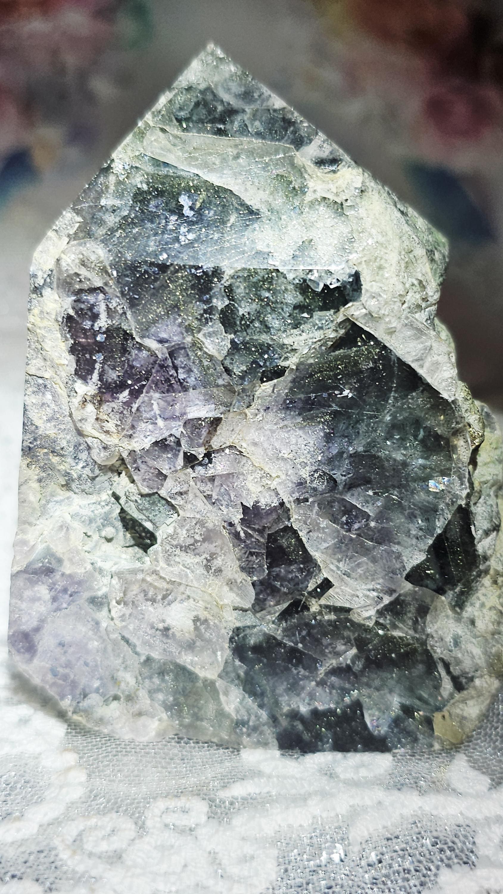 Fujian Fluorite and Pyrite Rainbow Specimen Tower, Raw