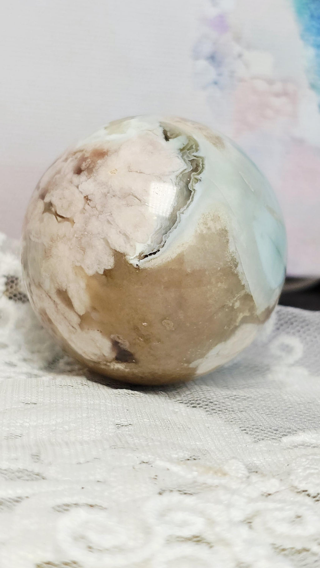 Green Flower Agate Sphere, Crystal Ball, Crystals, Gift