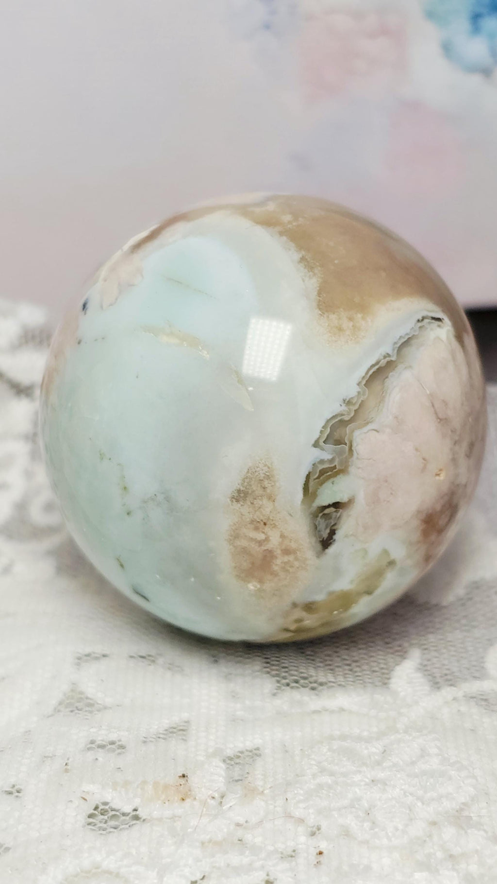 Green Flower Agate Sphere, Crystal Ball, Crystals, Gift