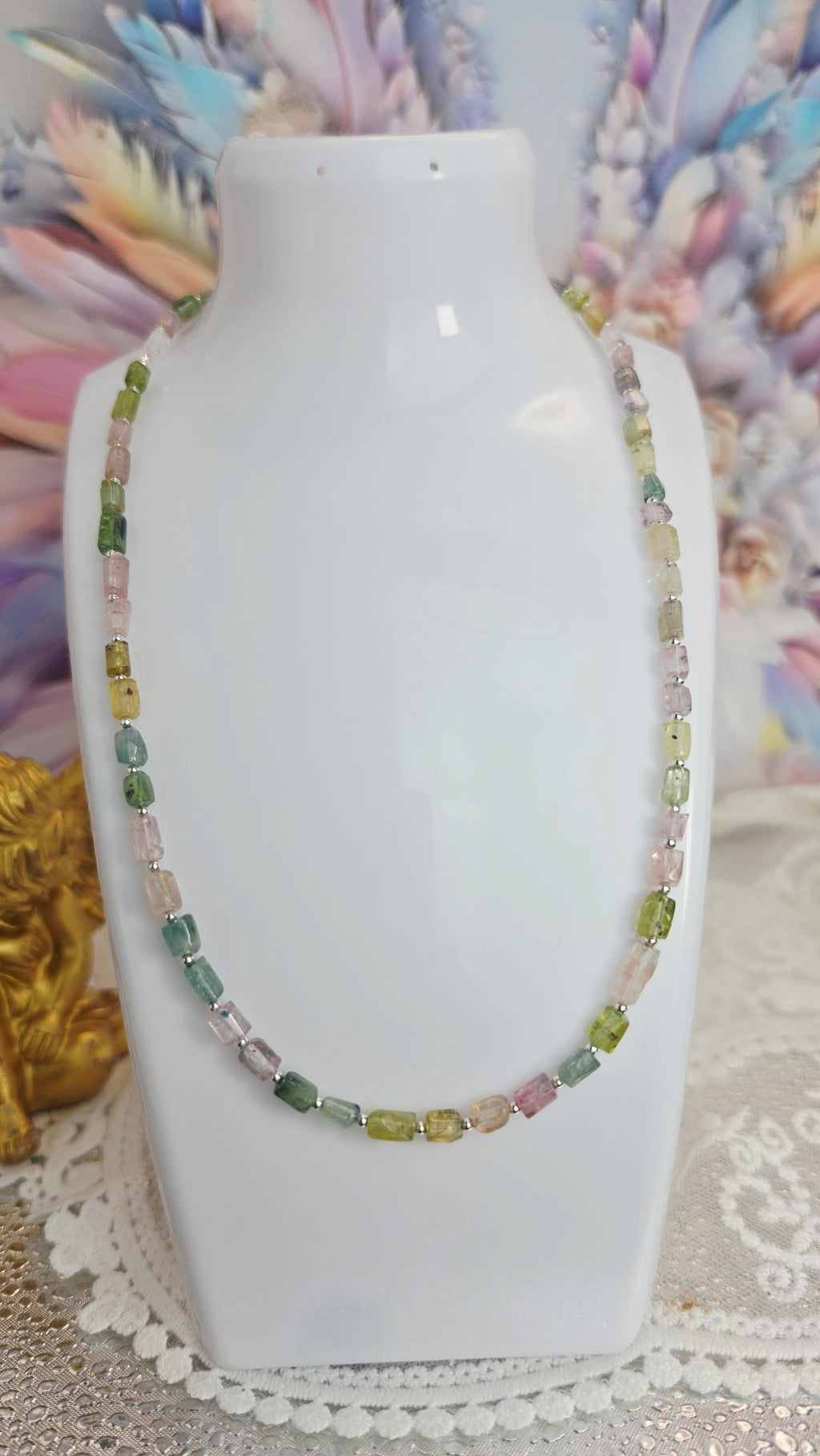 Goddess Mixed Tourmaline Necklace Handmade , Natural Crystal, Peaceful Protection, Feminine Energy
