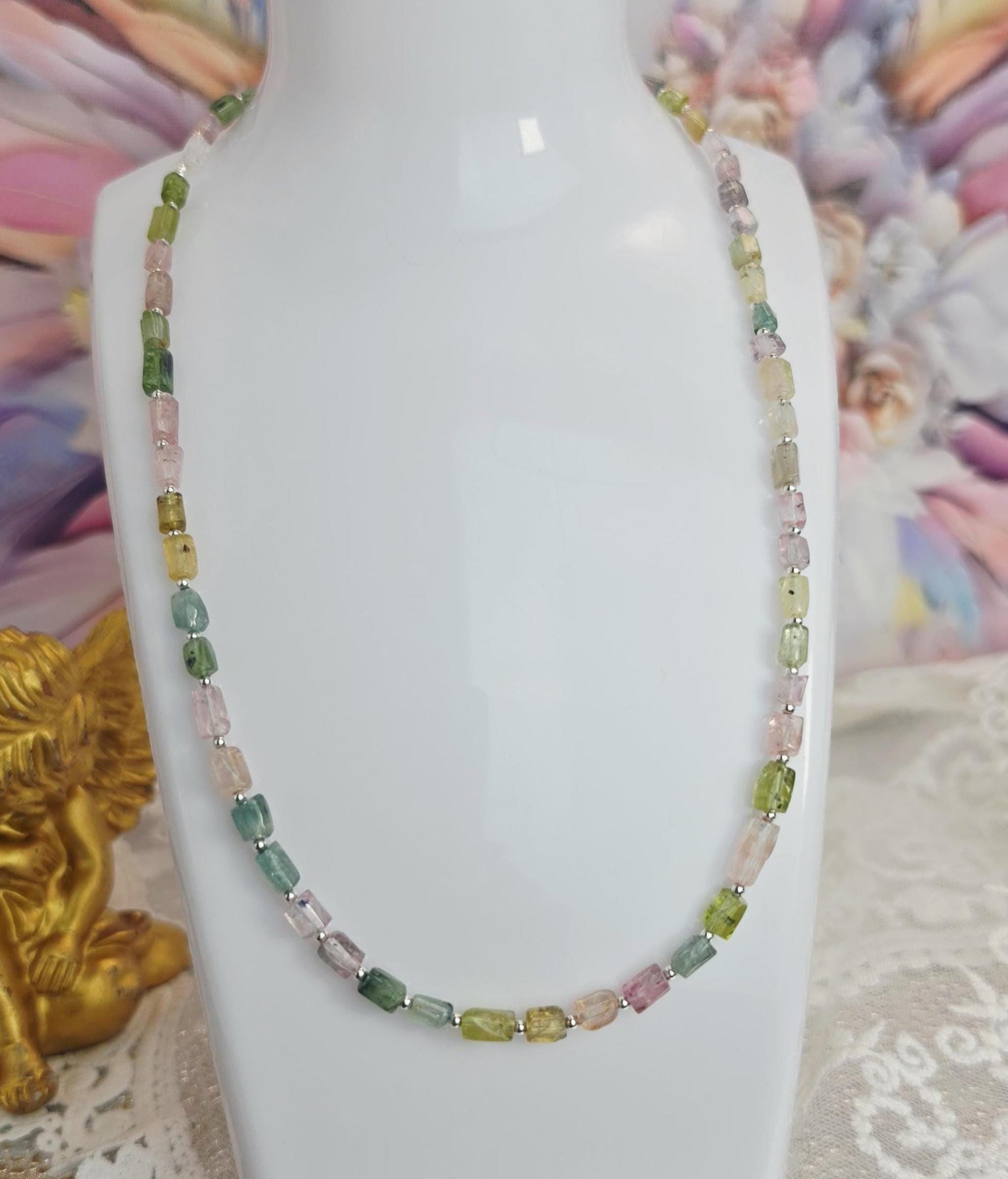 Goddess Mixed Tourmaline Necklace Handmade , Natural Crystal, Peaceful Protection, Feminine Energy