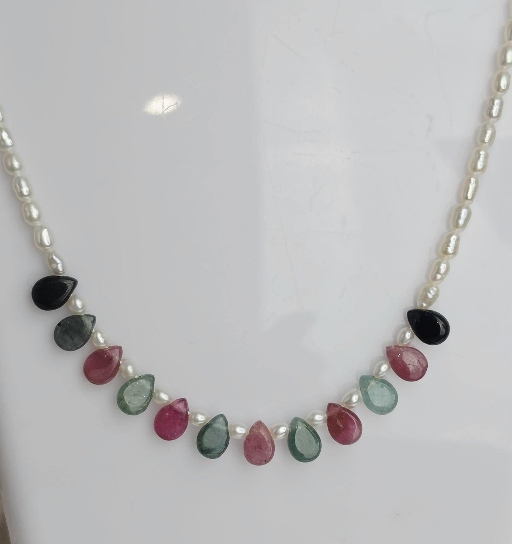 Goddess Mixed Tourmaline and Pearl Silver Handmade , Natural Crystal, Gemstome, Feminine Energy