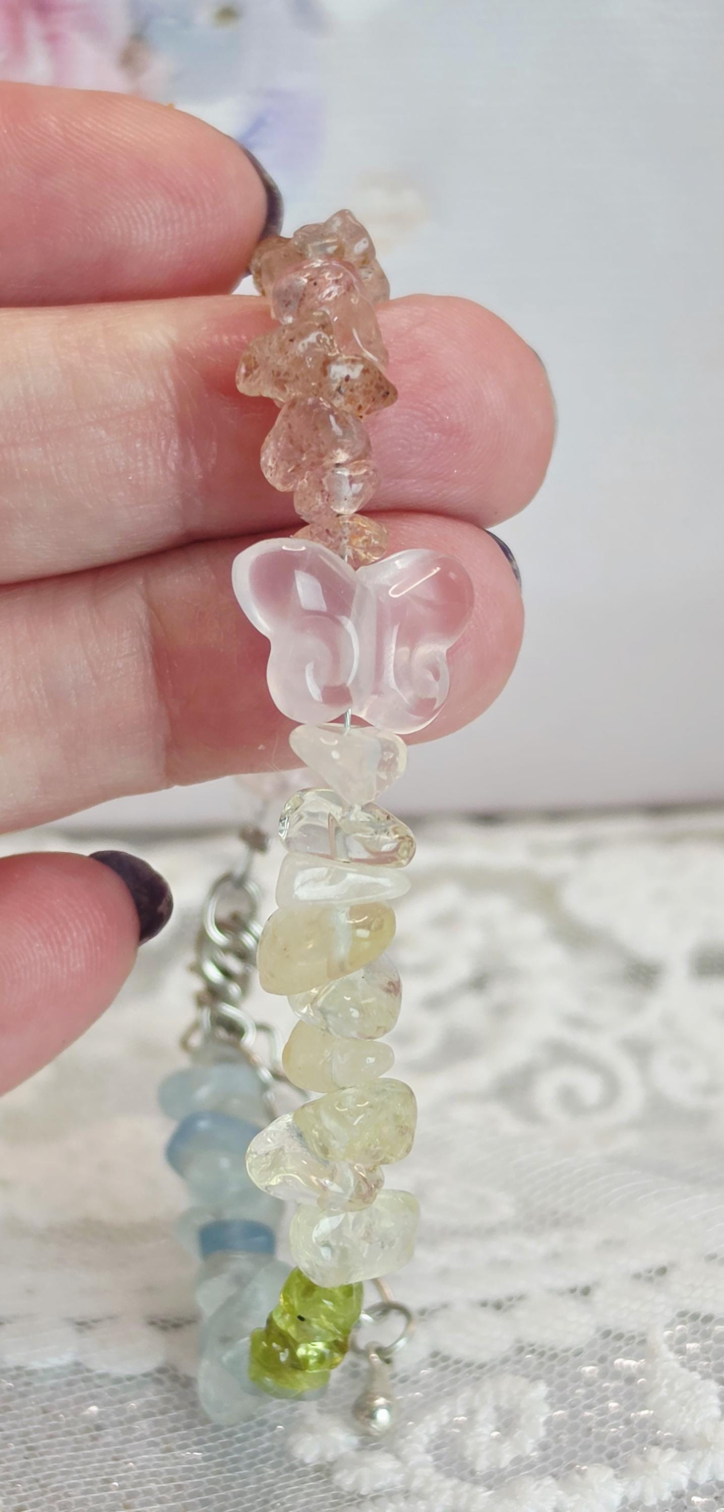 Goddess Citrine, Aquamarine, Peridot, Sunstone And Mozambique Rose Quartz Butterfly Bracelet, Handmade , Protection, Feminine Energy