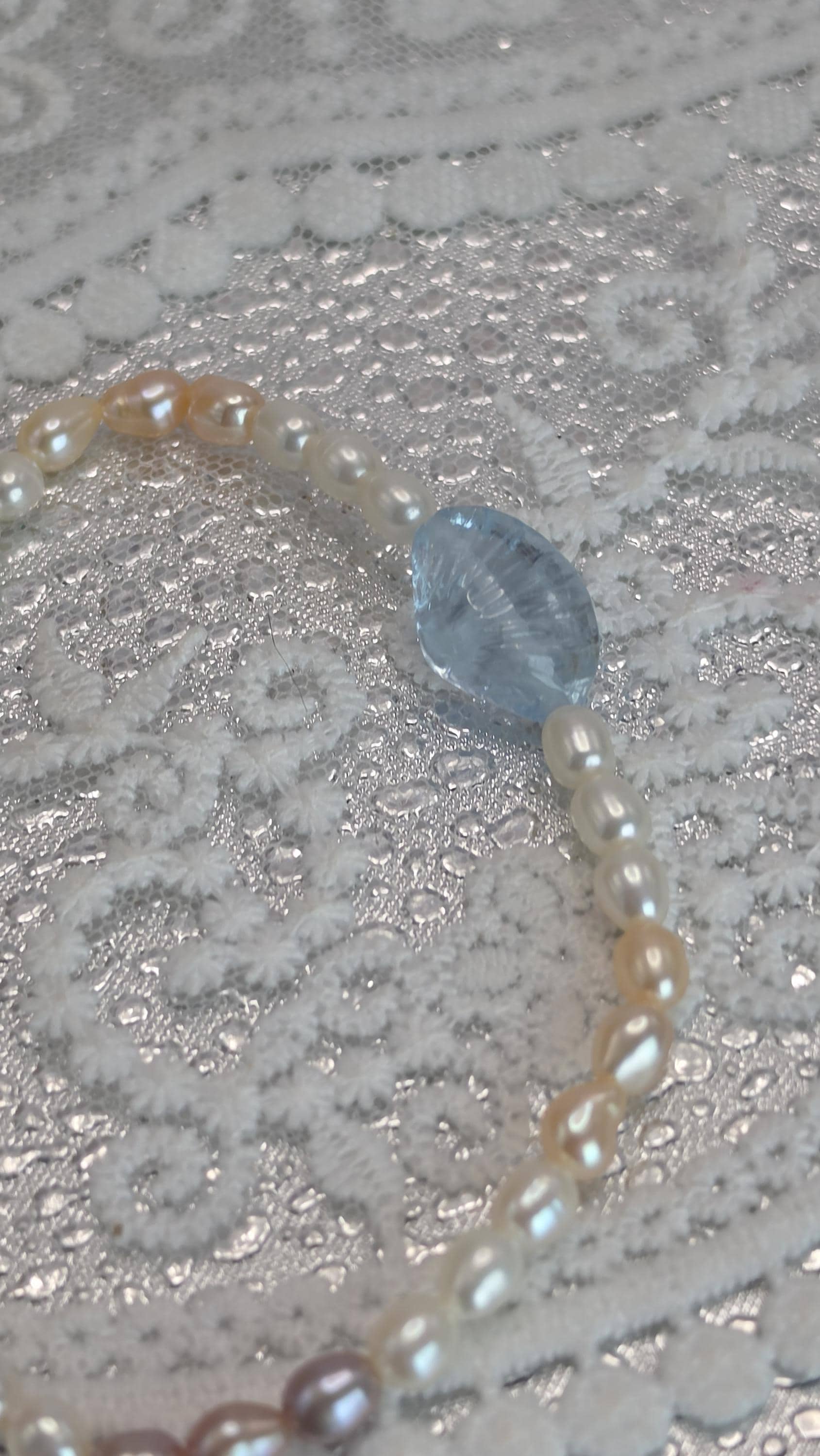 Goddess Aquamarine Shell and Natural Colorful Pearl Bracelet, Handmade , Protection, Feminine Energy
