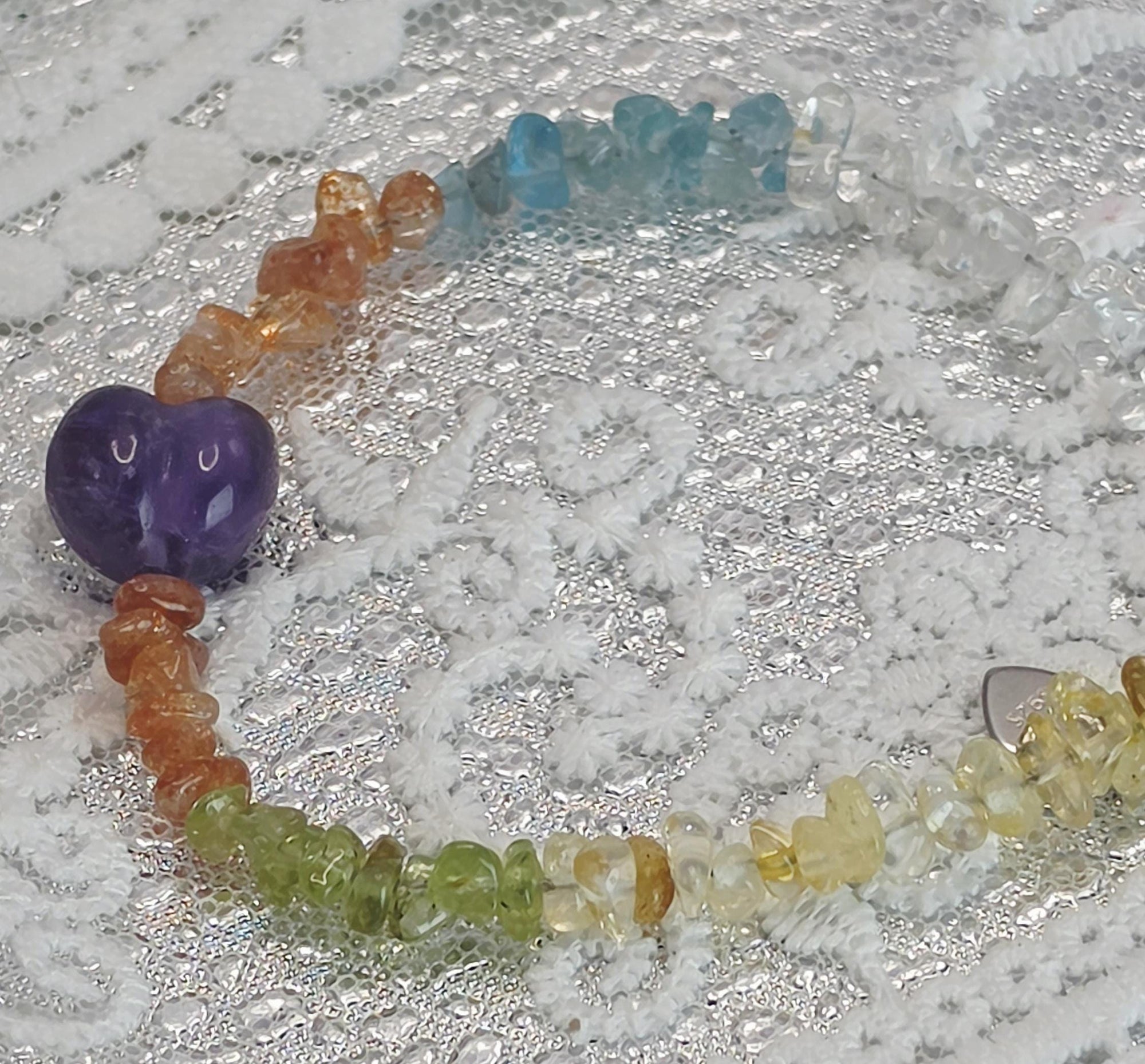 Goddess Citrine, Aquamarine, Peridot, Sunstone And Amethyst Heart Bracelet, Handmade , Protection, Feminine Energy