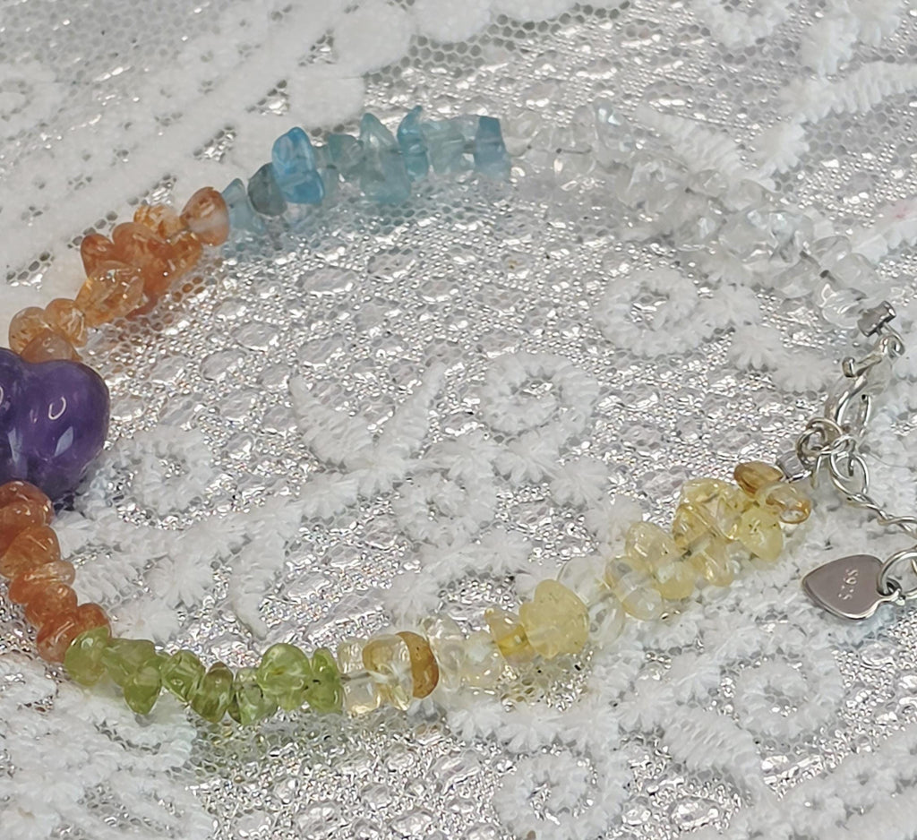 Goddess Citrine, Aquamarine, Peridot, Sunstone And Amethyst Heart Bracelet, Handmade , Protection, Feminine Energy