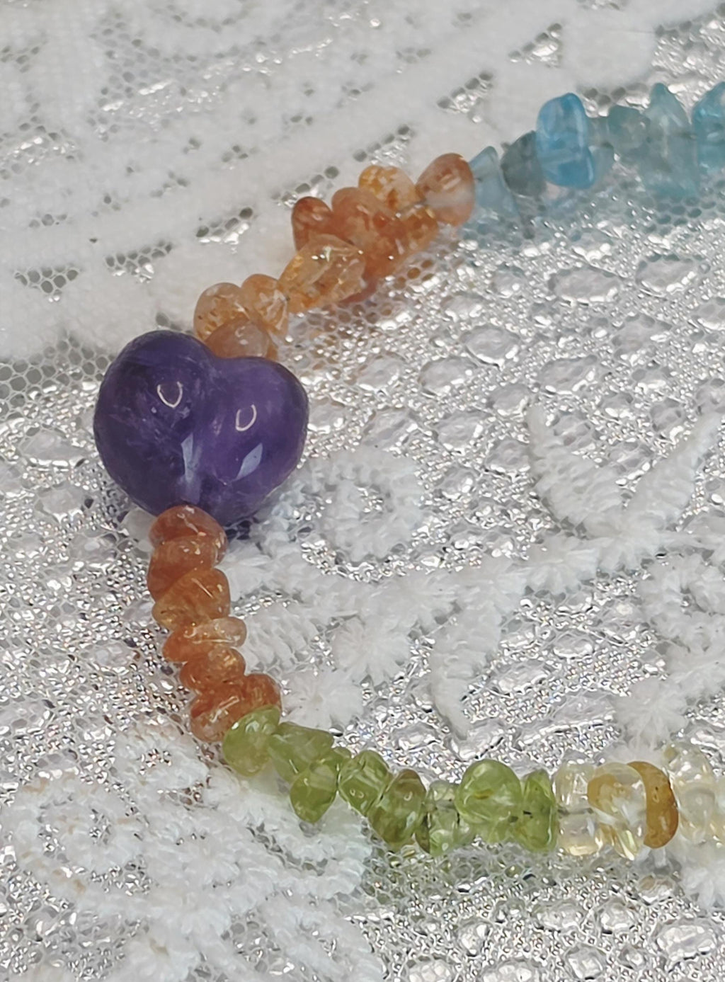 Goddess Citrine, Aquamarine, Peridot, Sunstone And Amethyst Heart Bracelet, Handmade , Protection, Feminine Energy