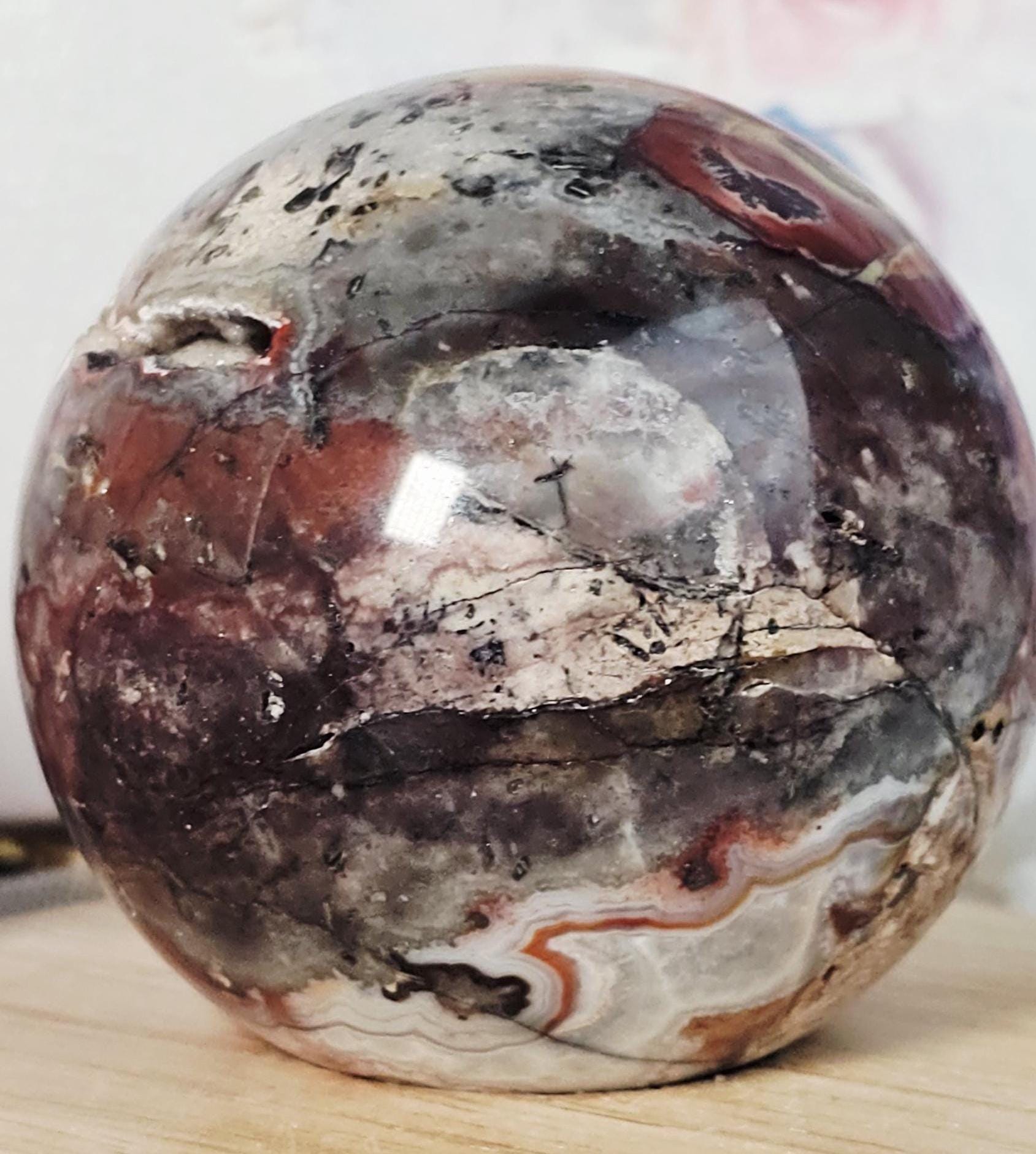 Crazy Lace Agate Sphere, Crystal Ball, Home Decor,