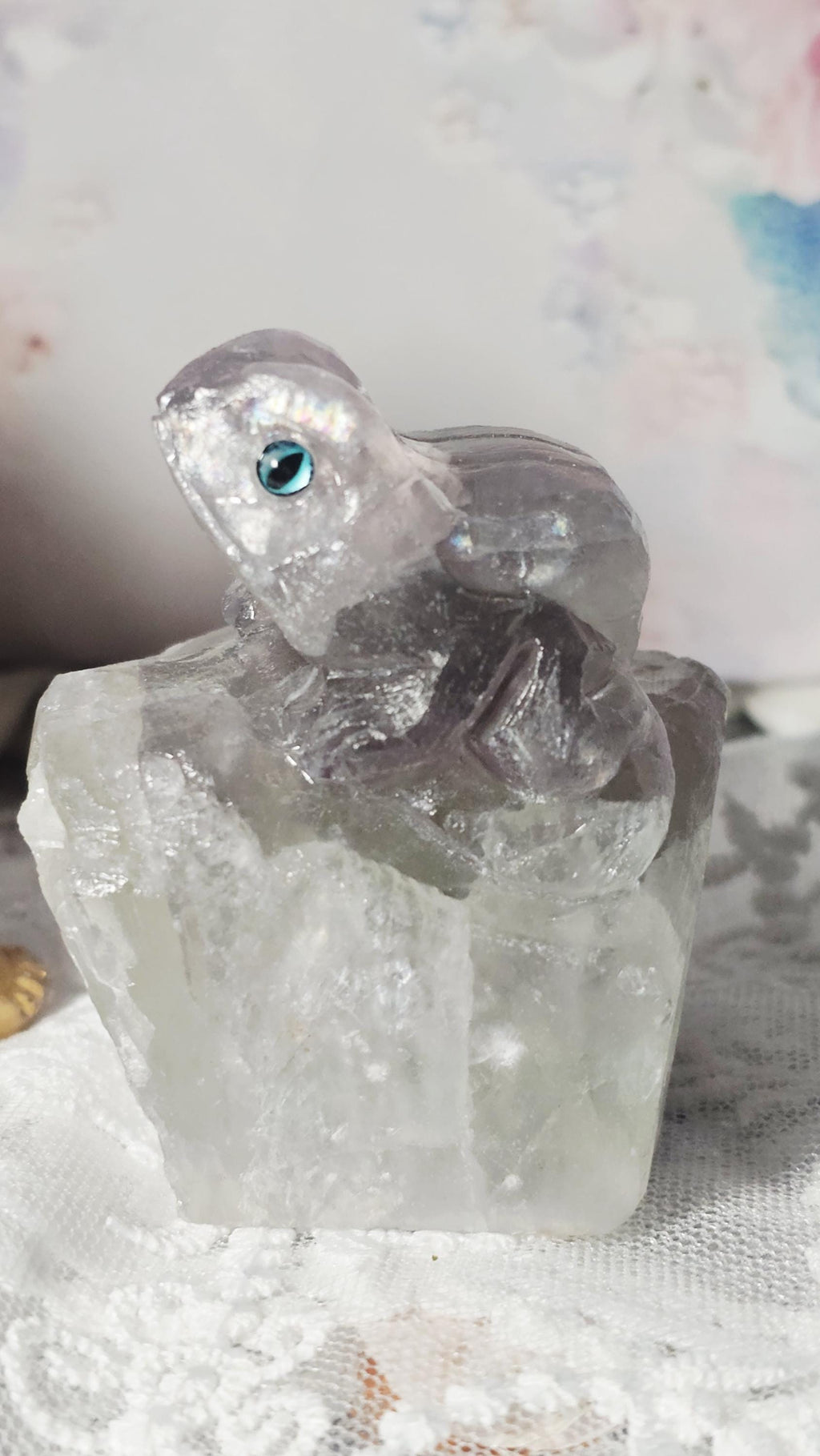 Raw Rainbow Fluorite Frog Sculpture, Crystal Home Decor, Unique Gemstone Buddy