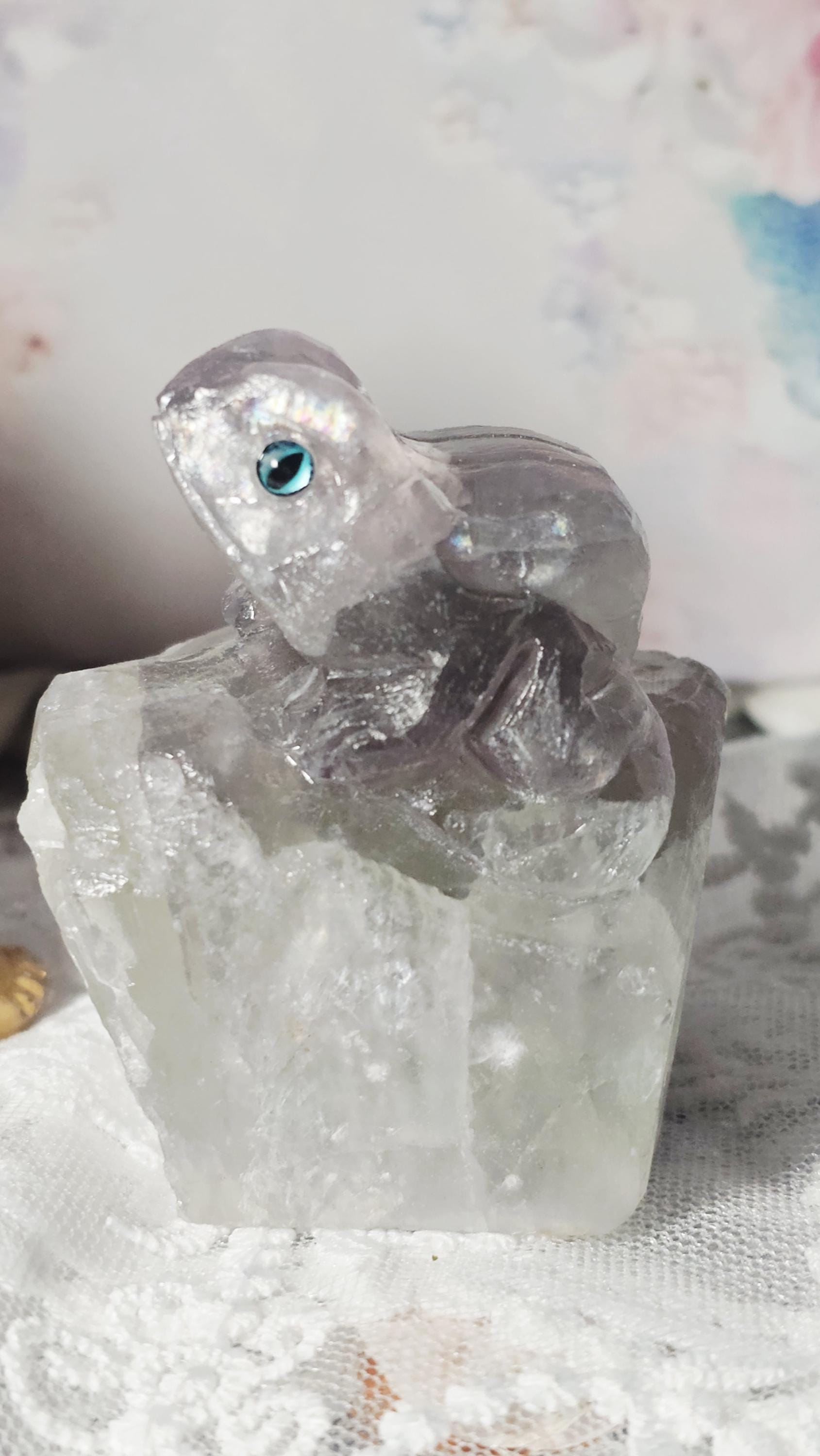 Raw Rainbow Fluorite Frog Sculpture, Crystal Home Decor, Unique Gemstone Buddy