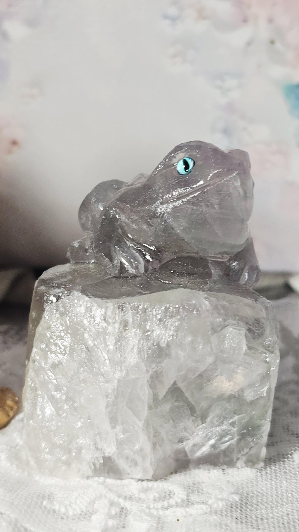 Raw Rainbow Fluorite Frog Sculpture, Crystal Home Decor, Unique Gemstone Buddy