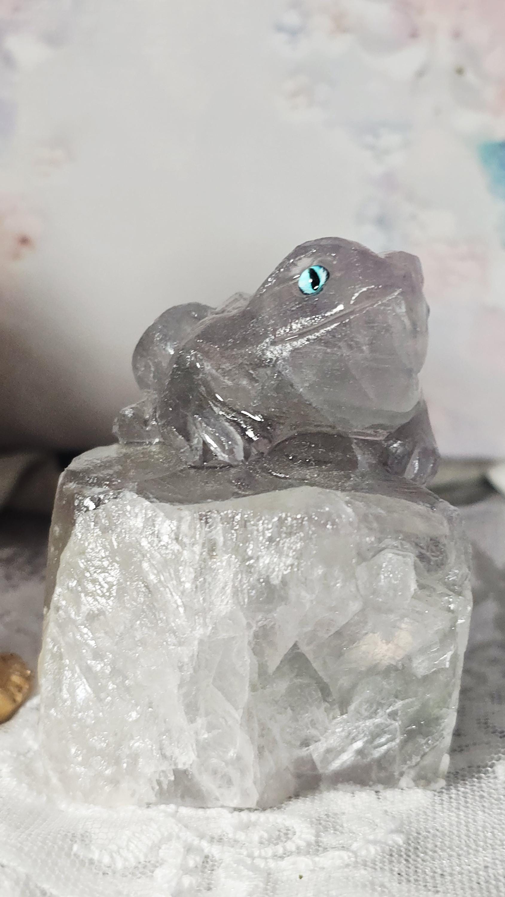 Raw Rainbow Fluorite Frog Sculpture, Crystal Home Decor, Unique Gemstone Buddy