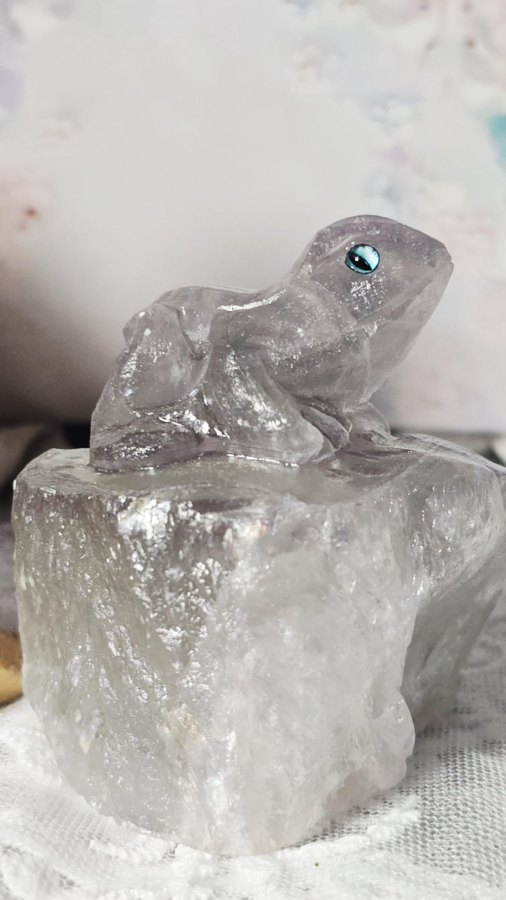 Raw Rainbow Fluorite Frog Sculpture, Crystal Home Decor, Unique Gemstone Buddy