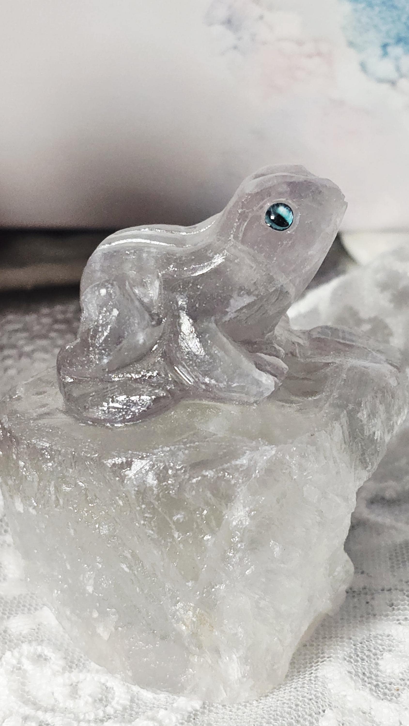 Raw Rainbow Fluorite Frog Sculpture, Crystal Home Decor, Unique Gemstone Buddy
