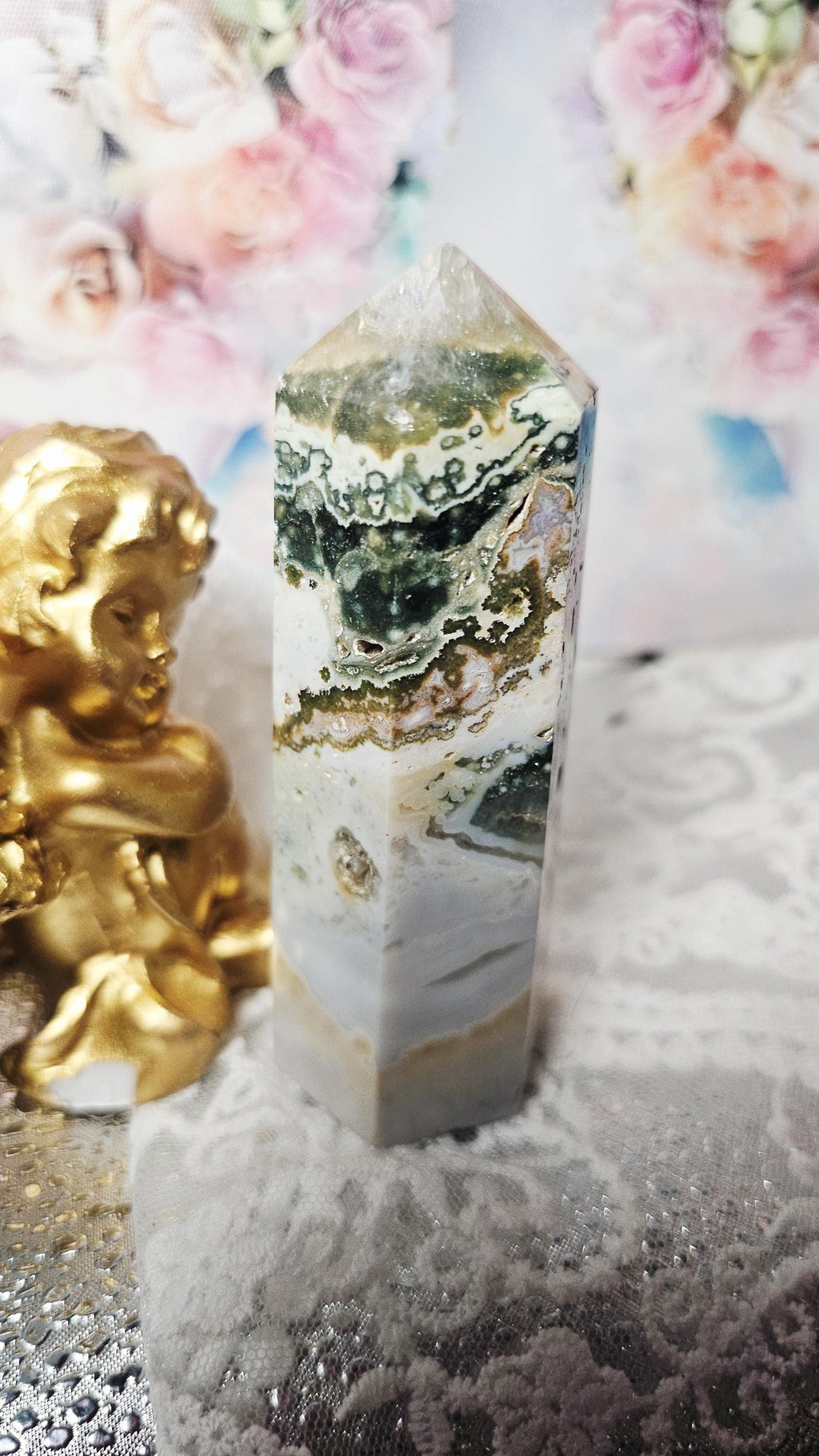 Rare Druzy Ocean Jasper and Quartz Tower, Home Decor, Gift