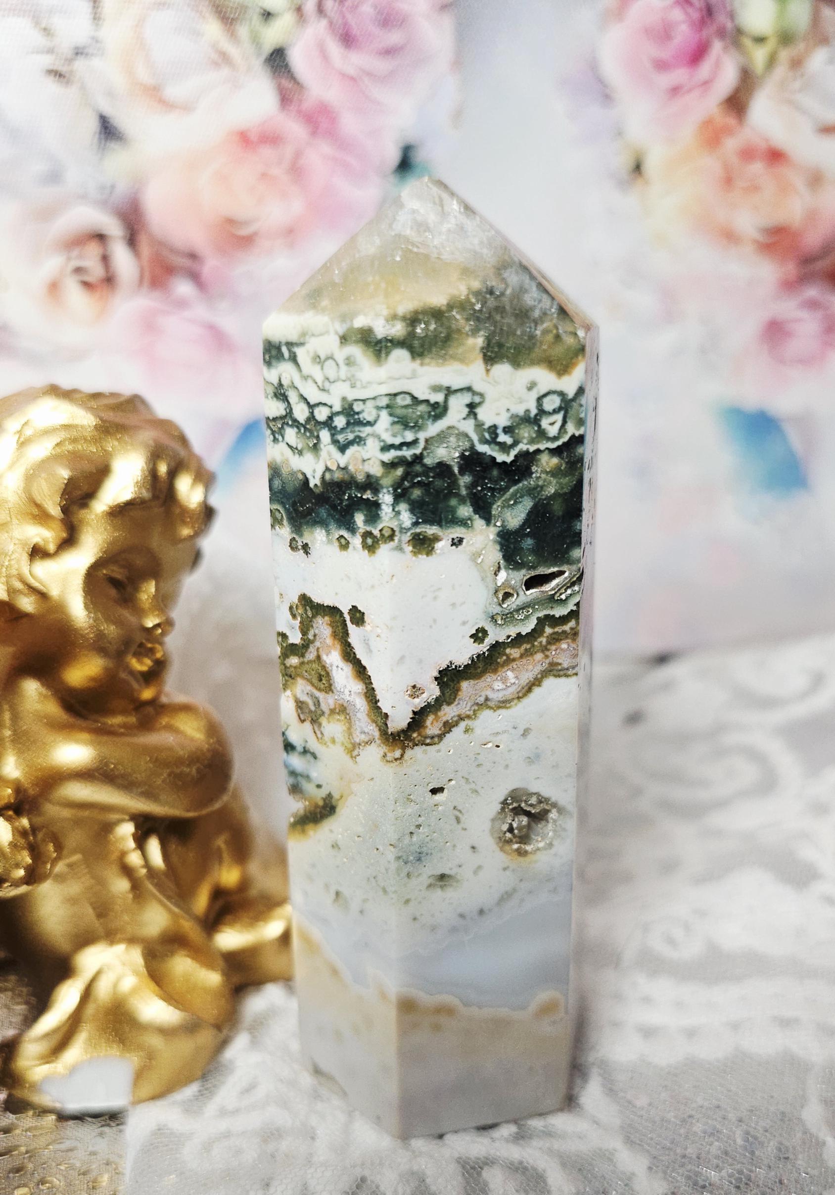 Rare Druzy Ocean Jasper and Quartz Tower, Home Decor, Gift