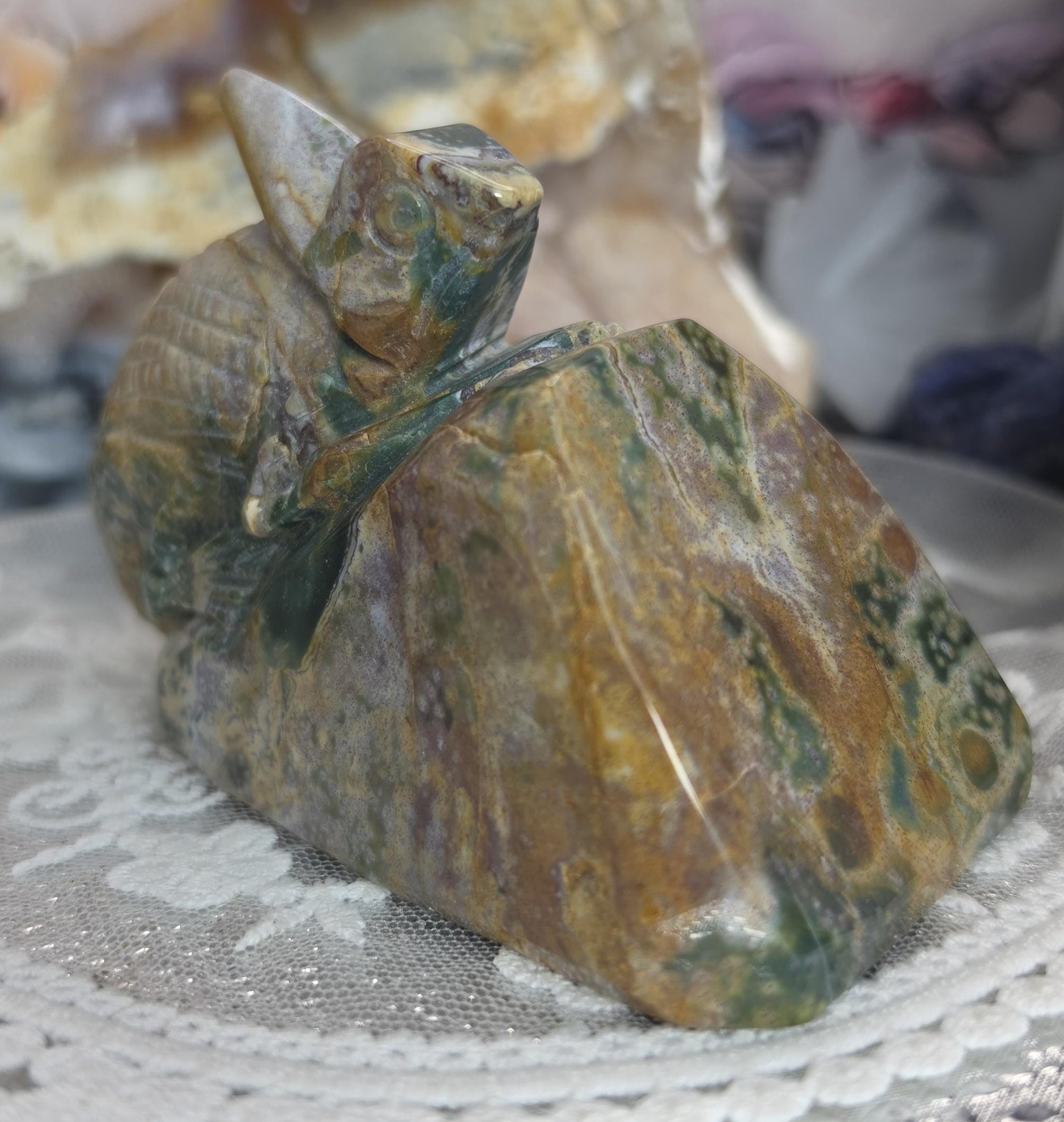 Colorful Ocean Jasper Iguana, Home Decor, Crystal Gift